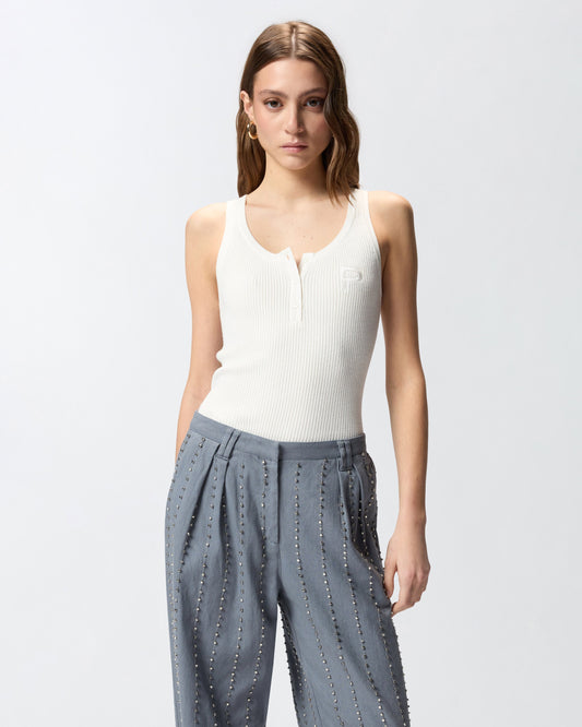 Ribbed sleeveless top with monogram