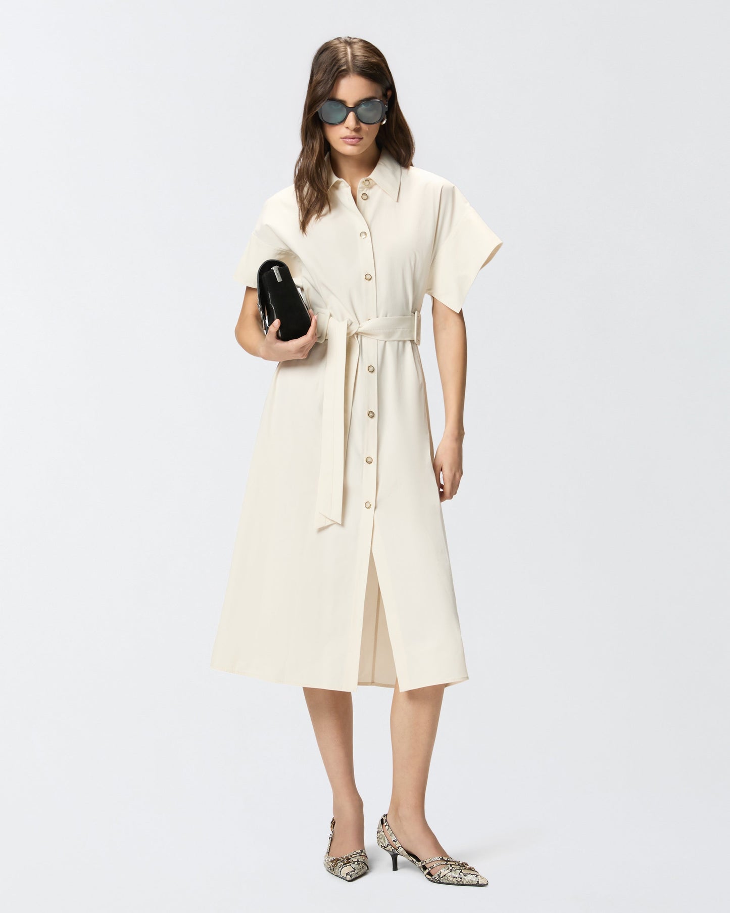 Midi shirt dress with belt