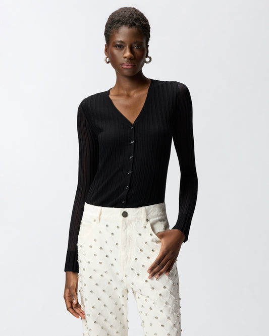 Cardigan in lightweight ribbed knit