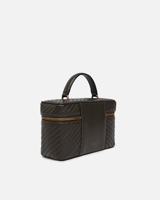Medium beauty case with shoulder strap in chevron nappa