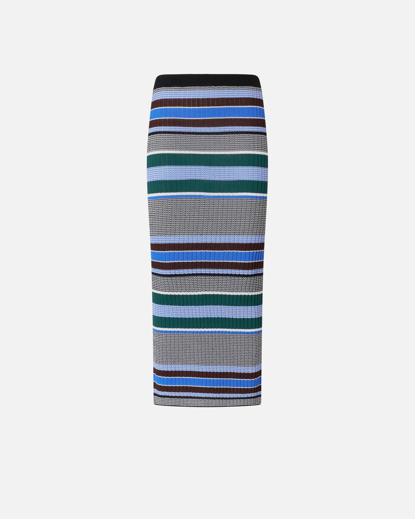 Calf-length striped knit slim-fit skirt