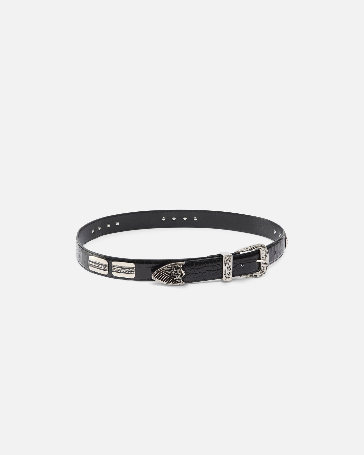 Texan belt in crocodile-print leather, 3 cm