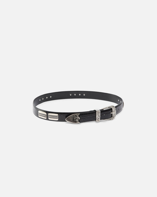 Texan belt in crocodile-print leather, 3 cm
