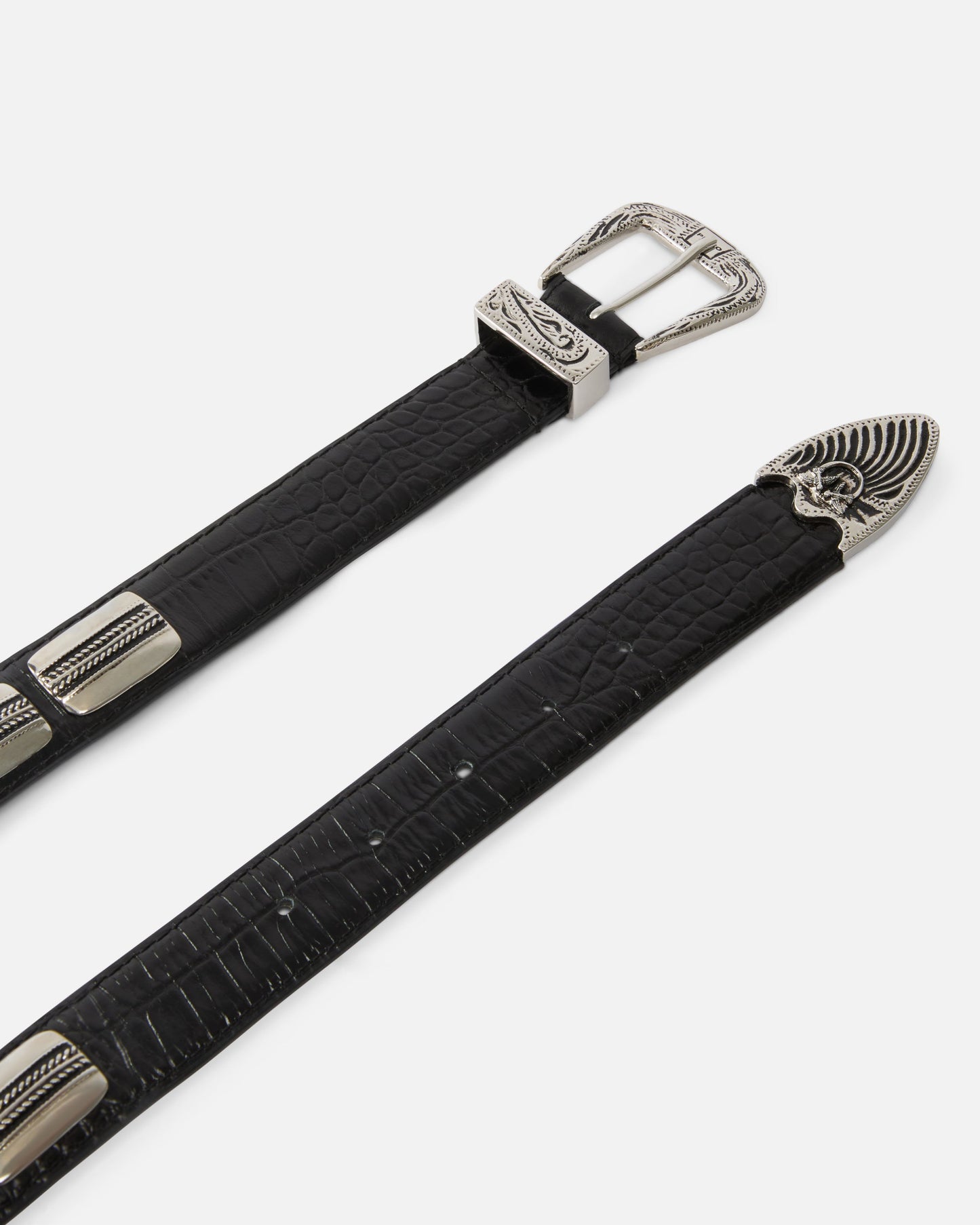 Texan belt in crocodile-print leather, 3 cm