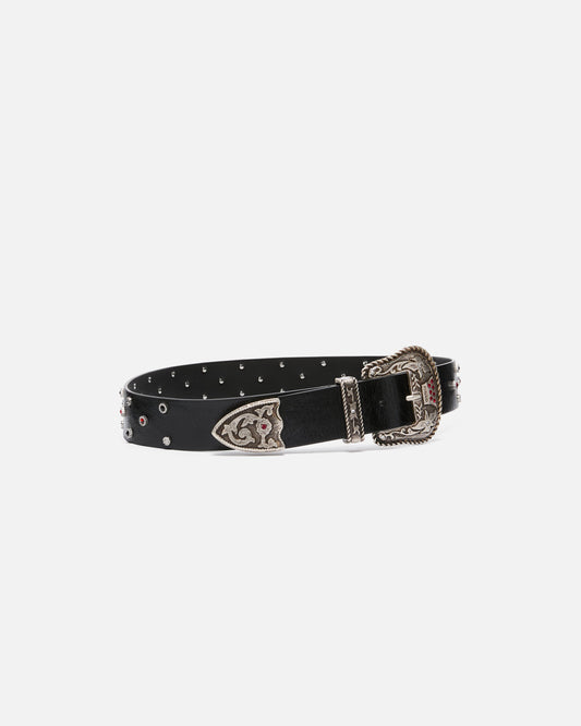 Leather belt with studs, 4 cm