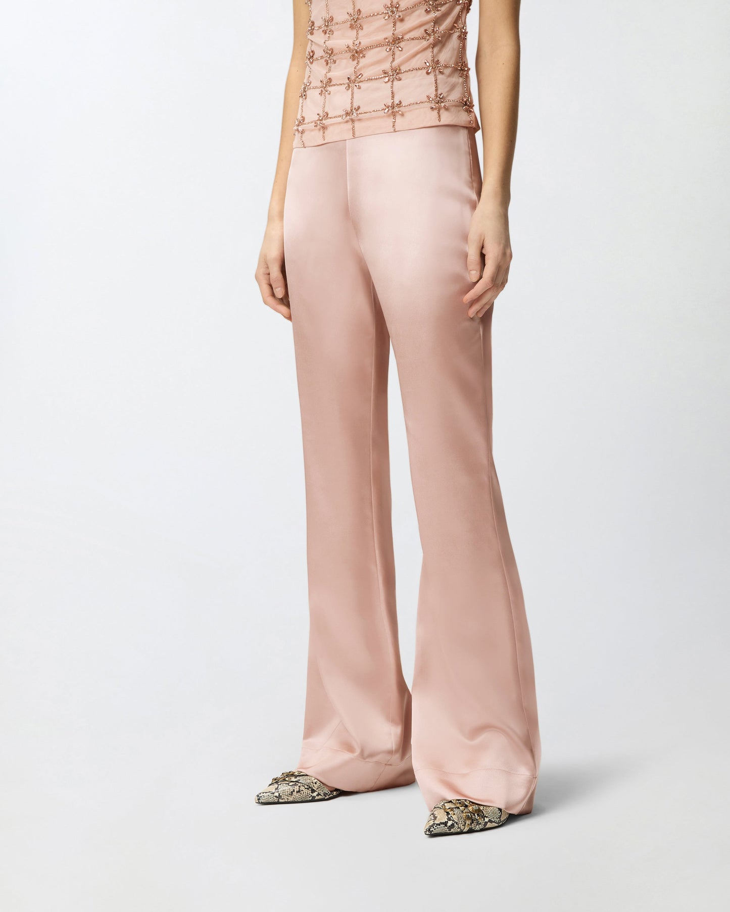 Flared trousers in satin
