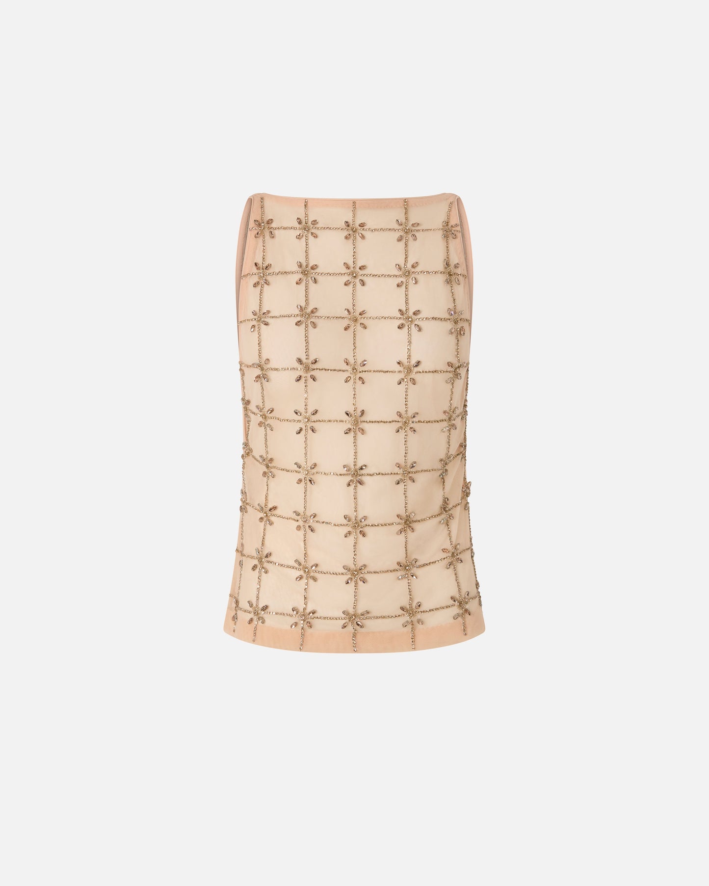 Sleeveless tulle top with crystals