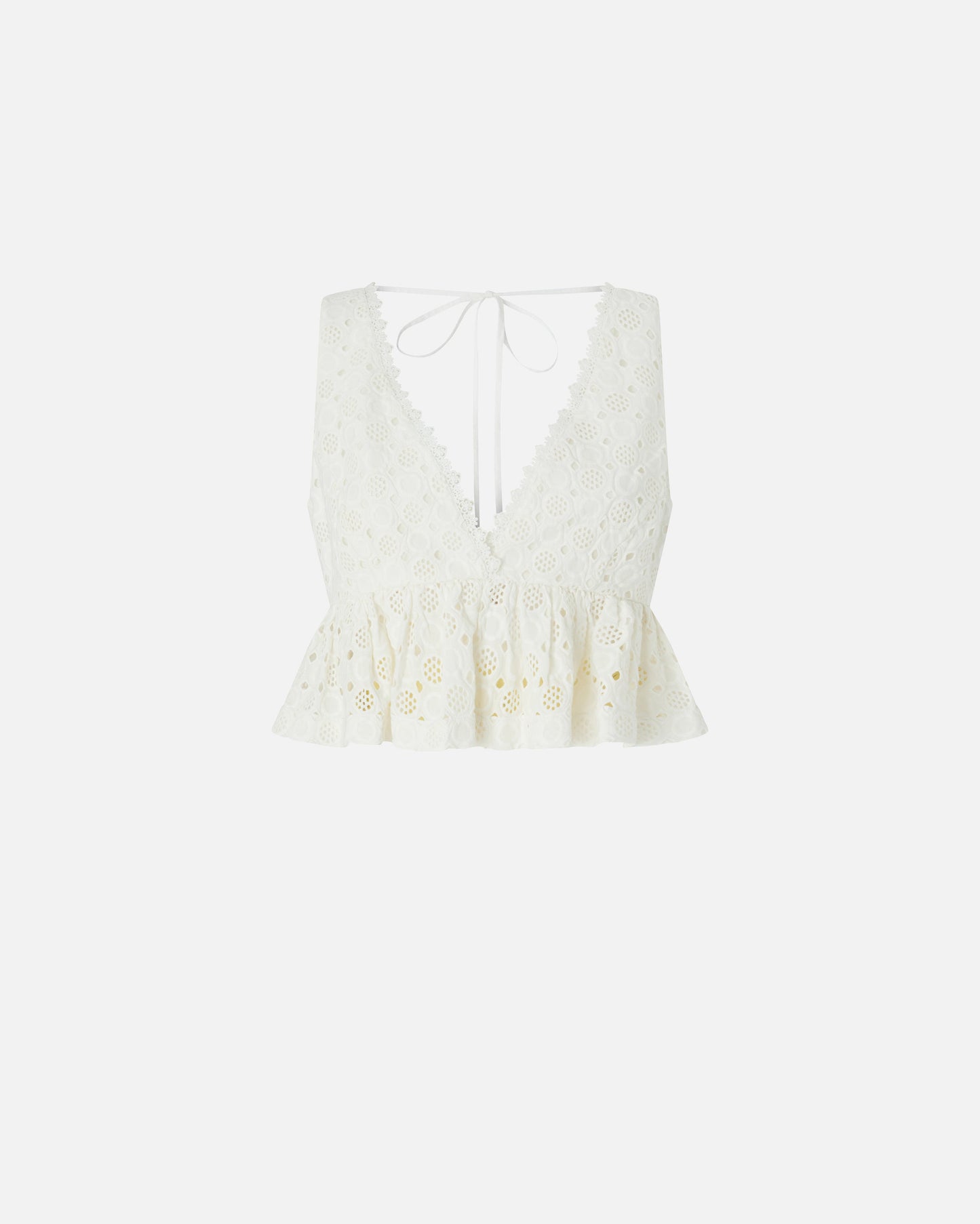 Crop top with ruffle and openwork pattern