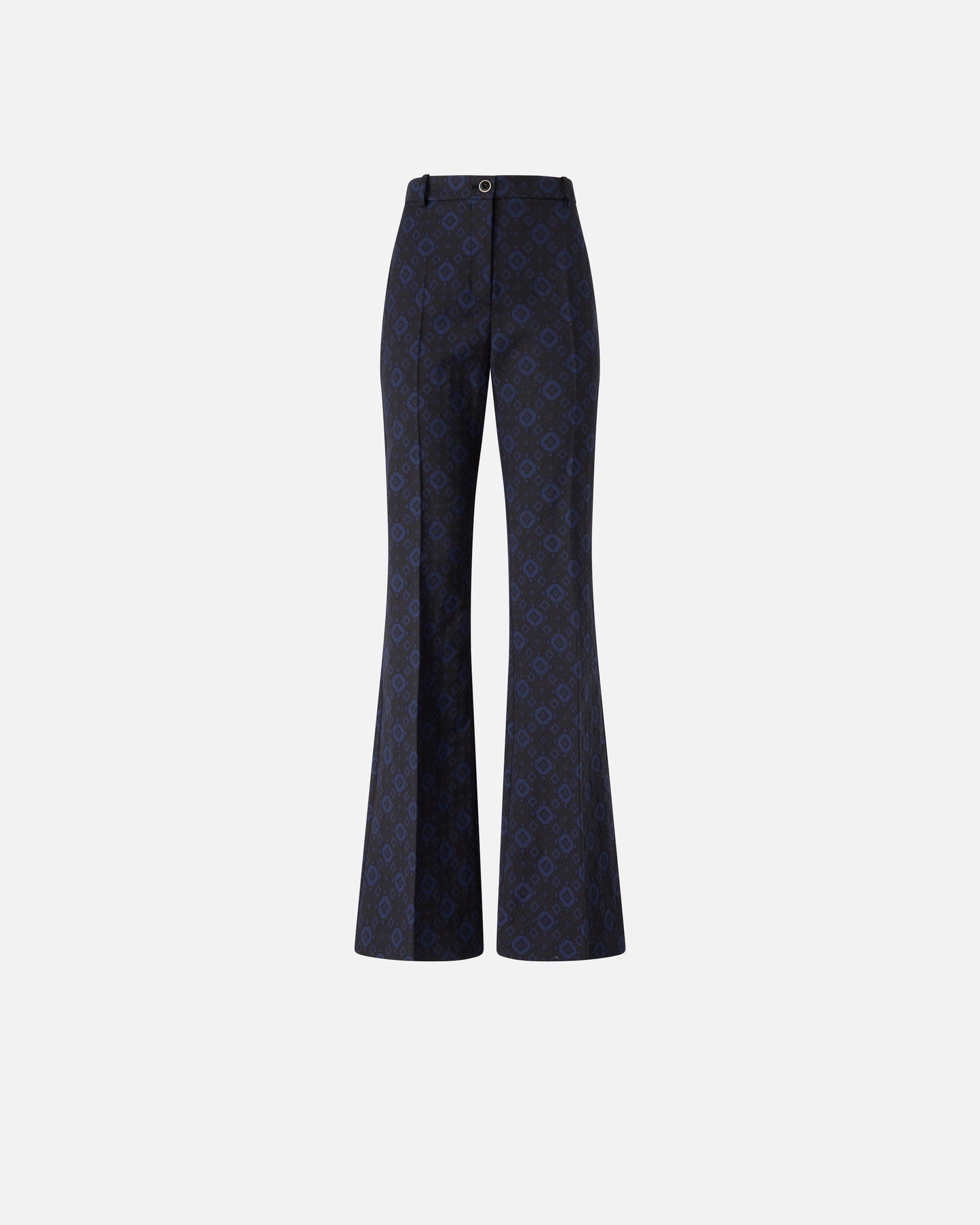 Trousers with a geometric and floral motif