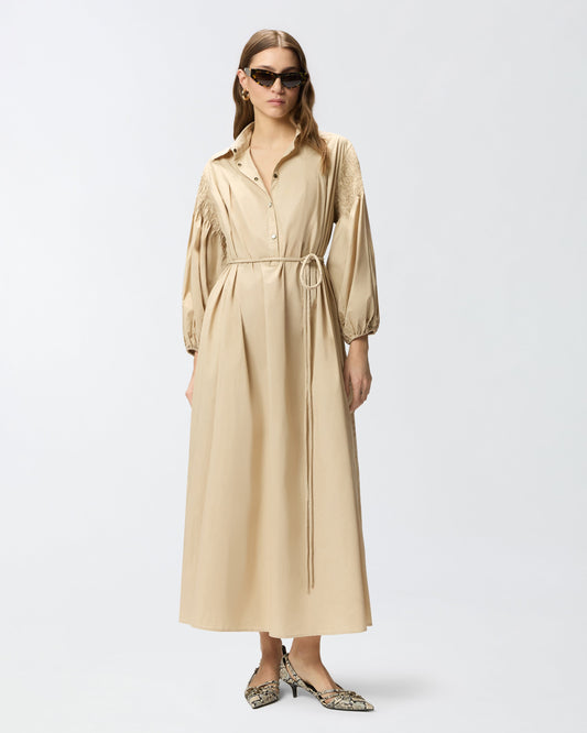 Long shirt dress in cotton with belt