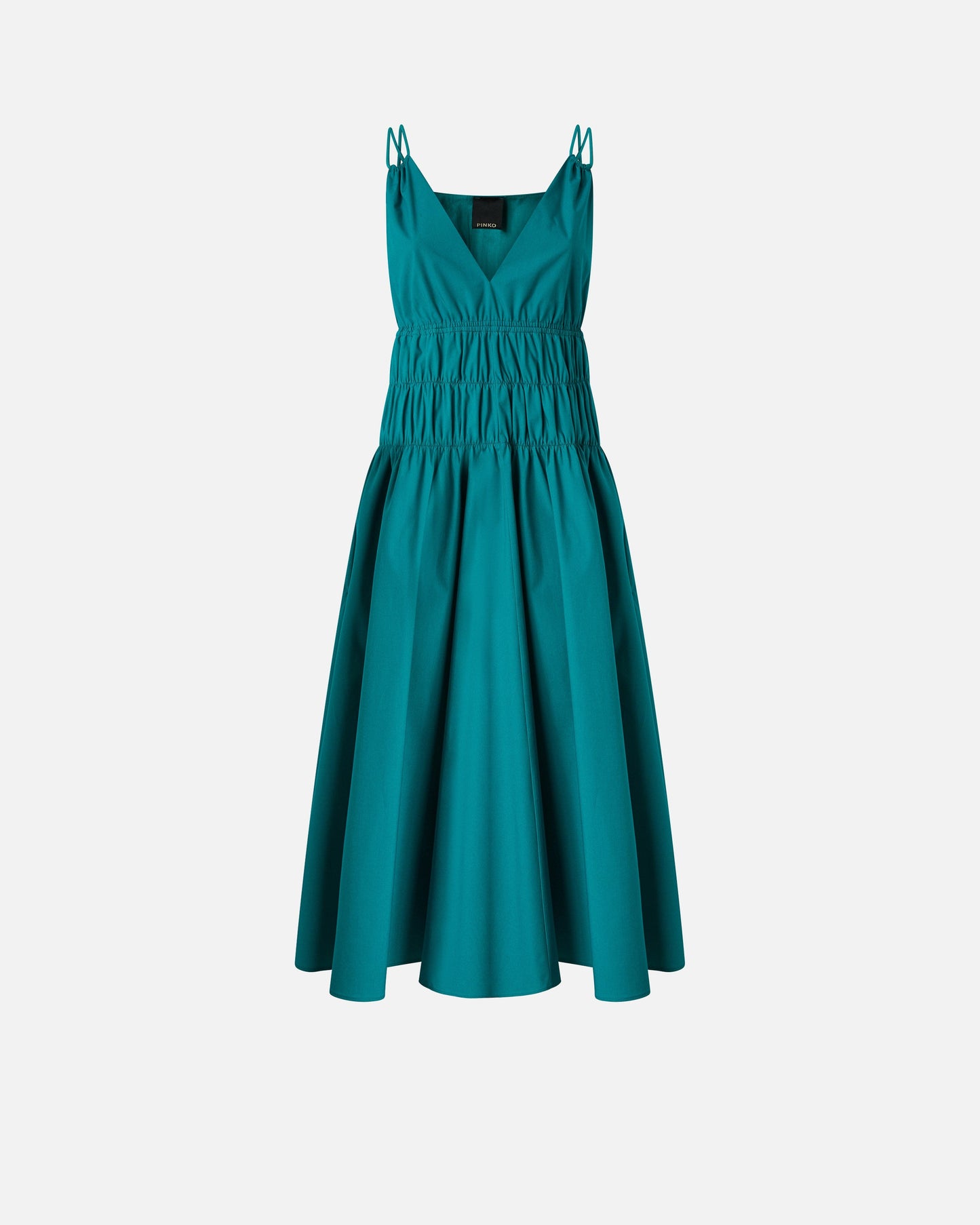 Sleeveless midi dress with pleats and gathering