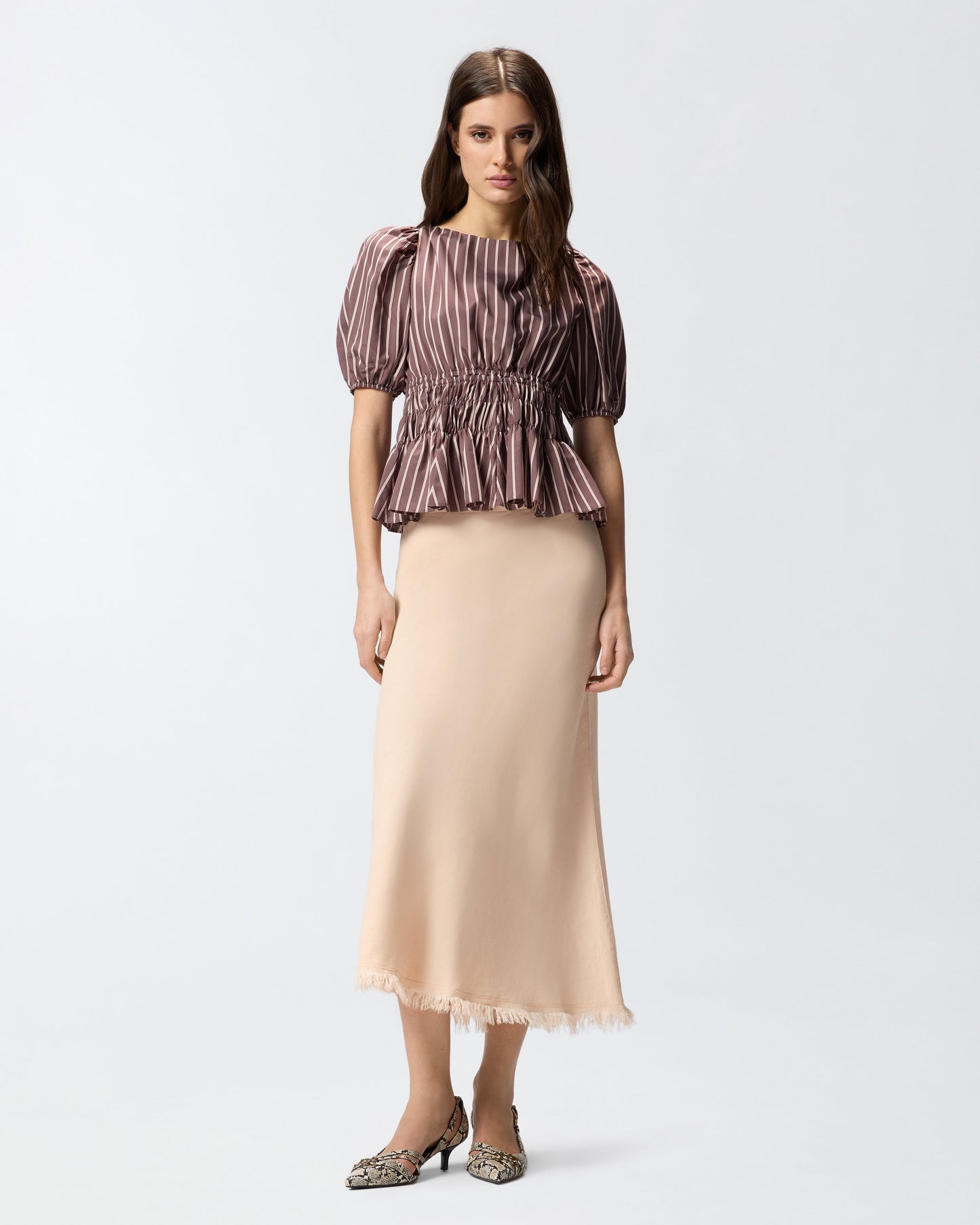 Midi skirt in linen blend with belt