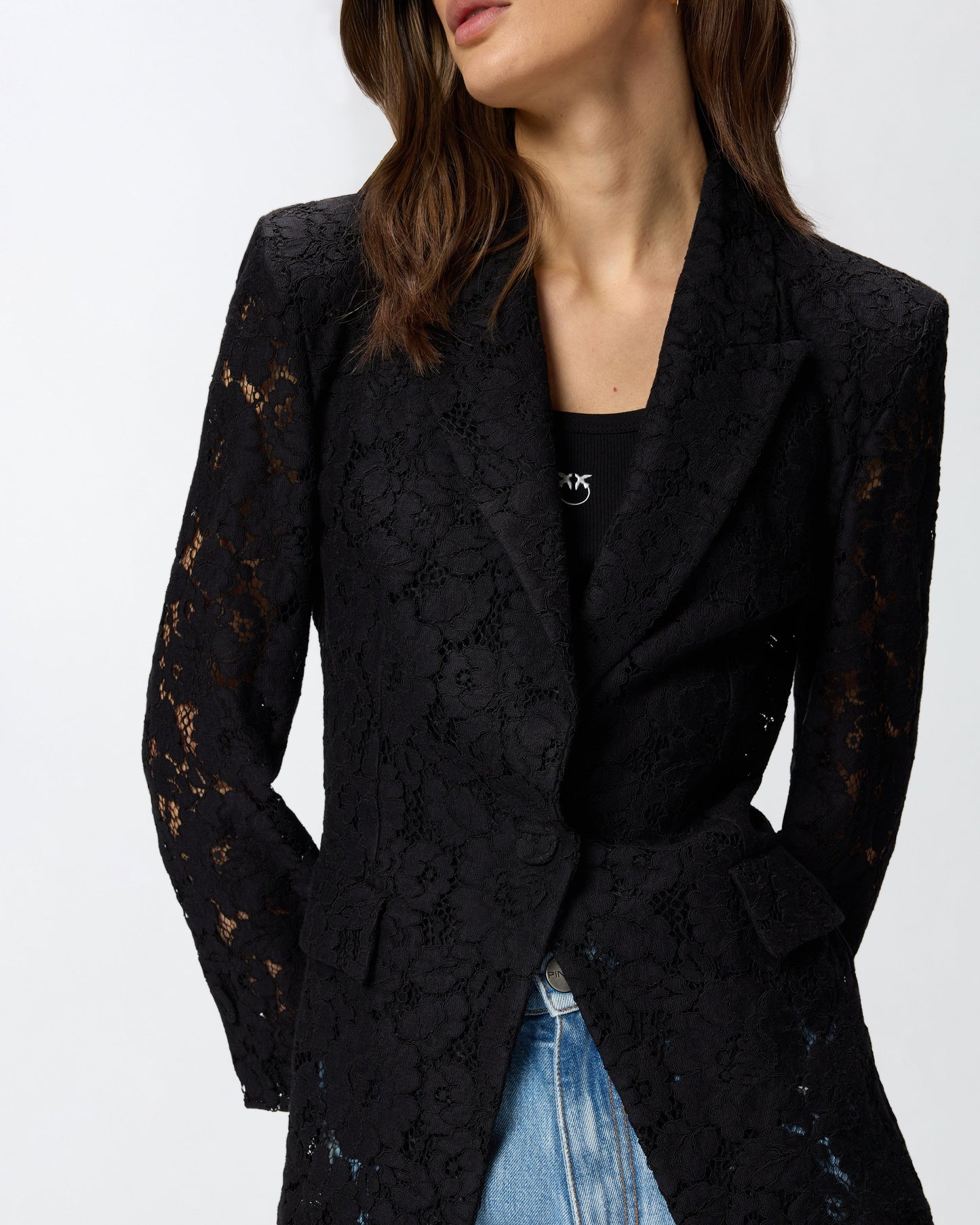 Lace blazer with jewel buttons