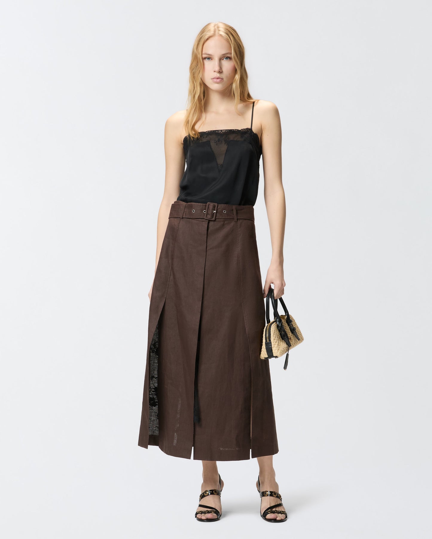 Midi dress with in linen with lace top