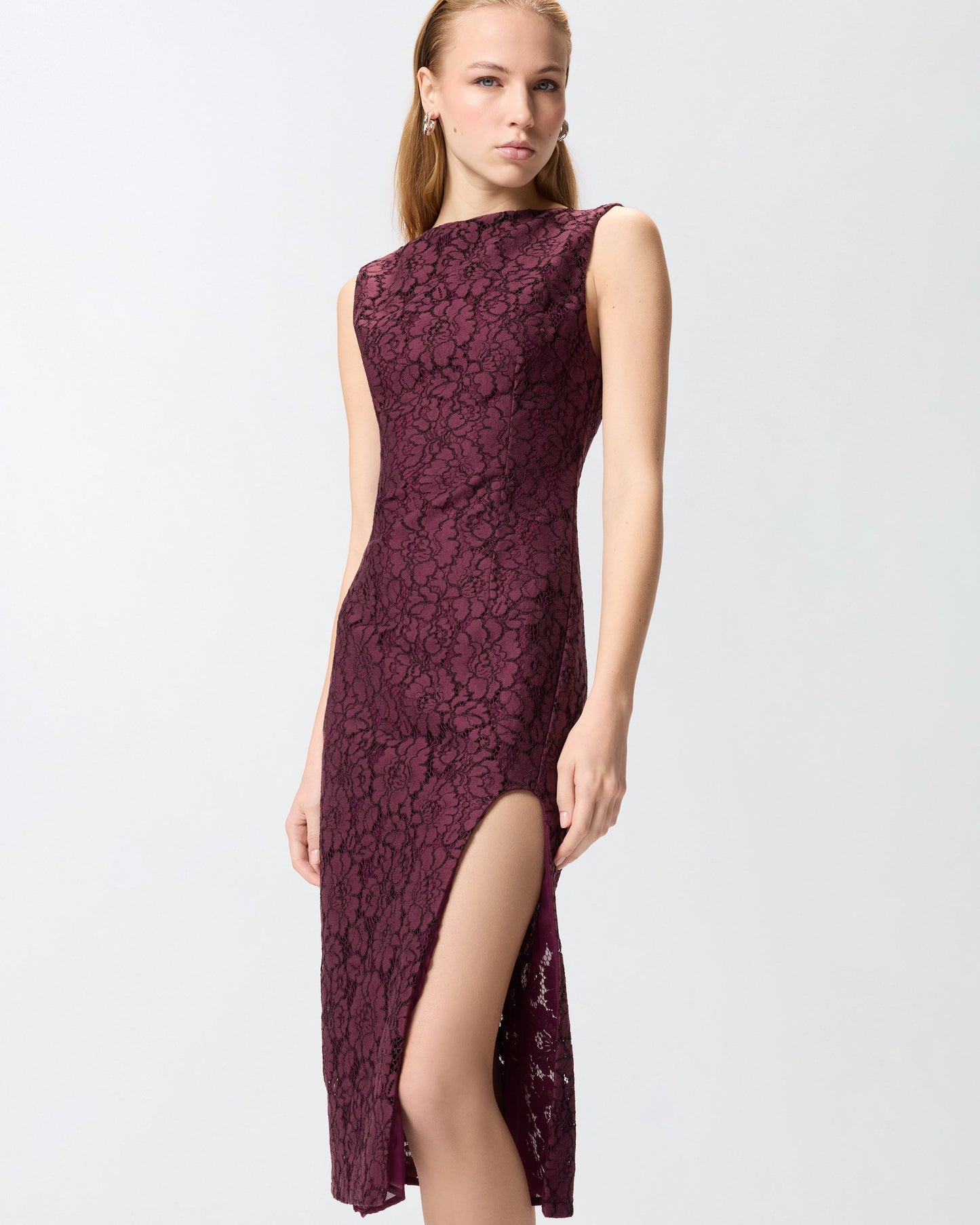 Floral lace dress with plunging rear neckline
