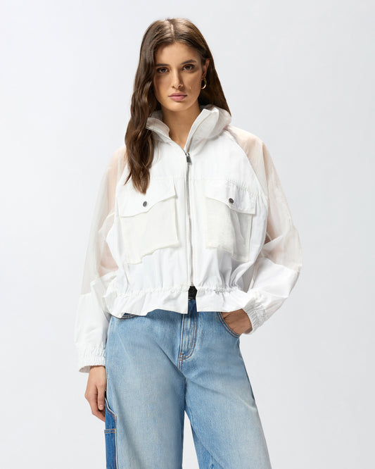 Technical jacket with sheer inserts