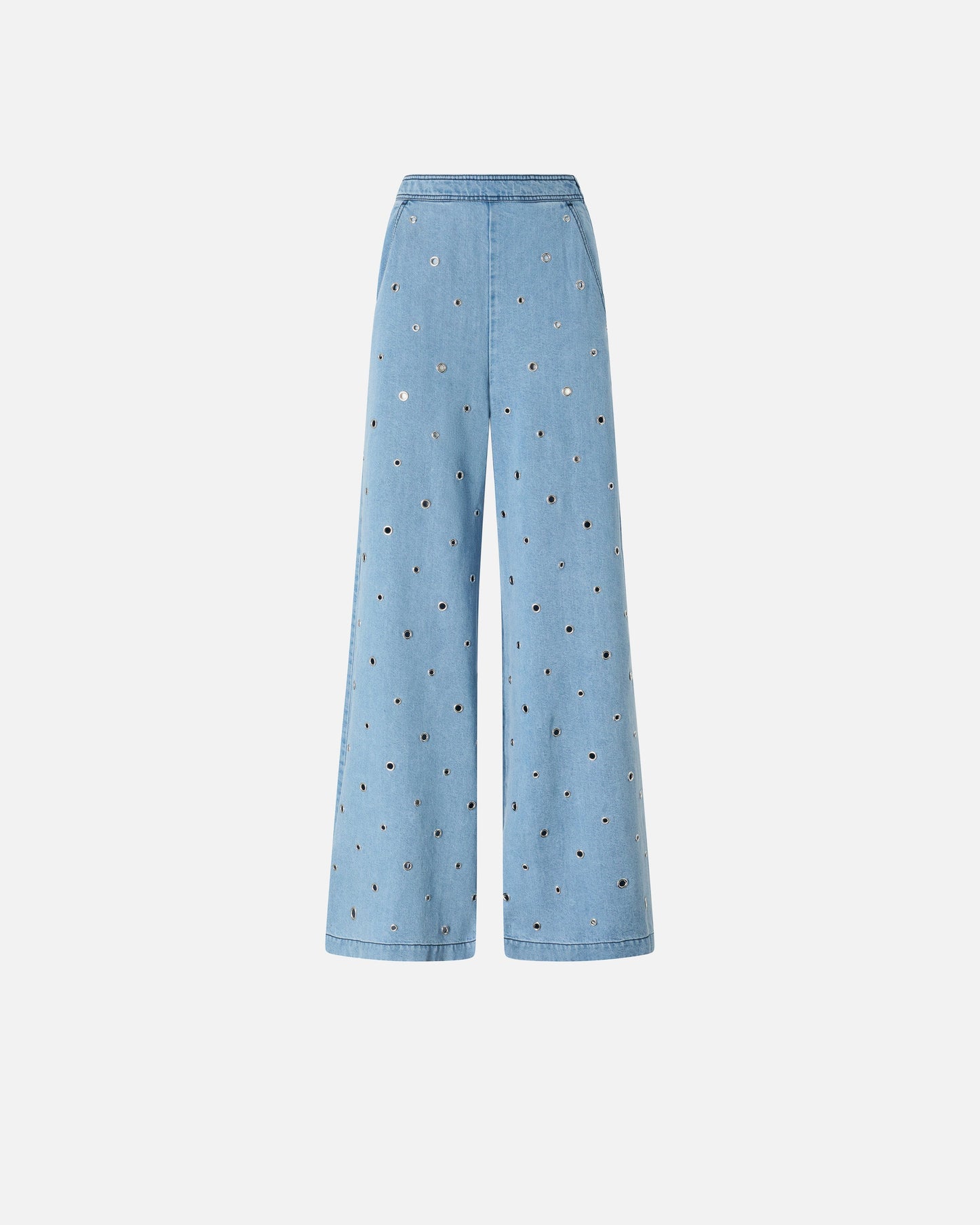 Denim jeans with eyelets