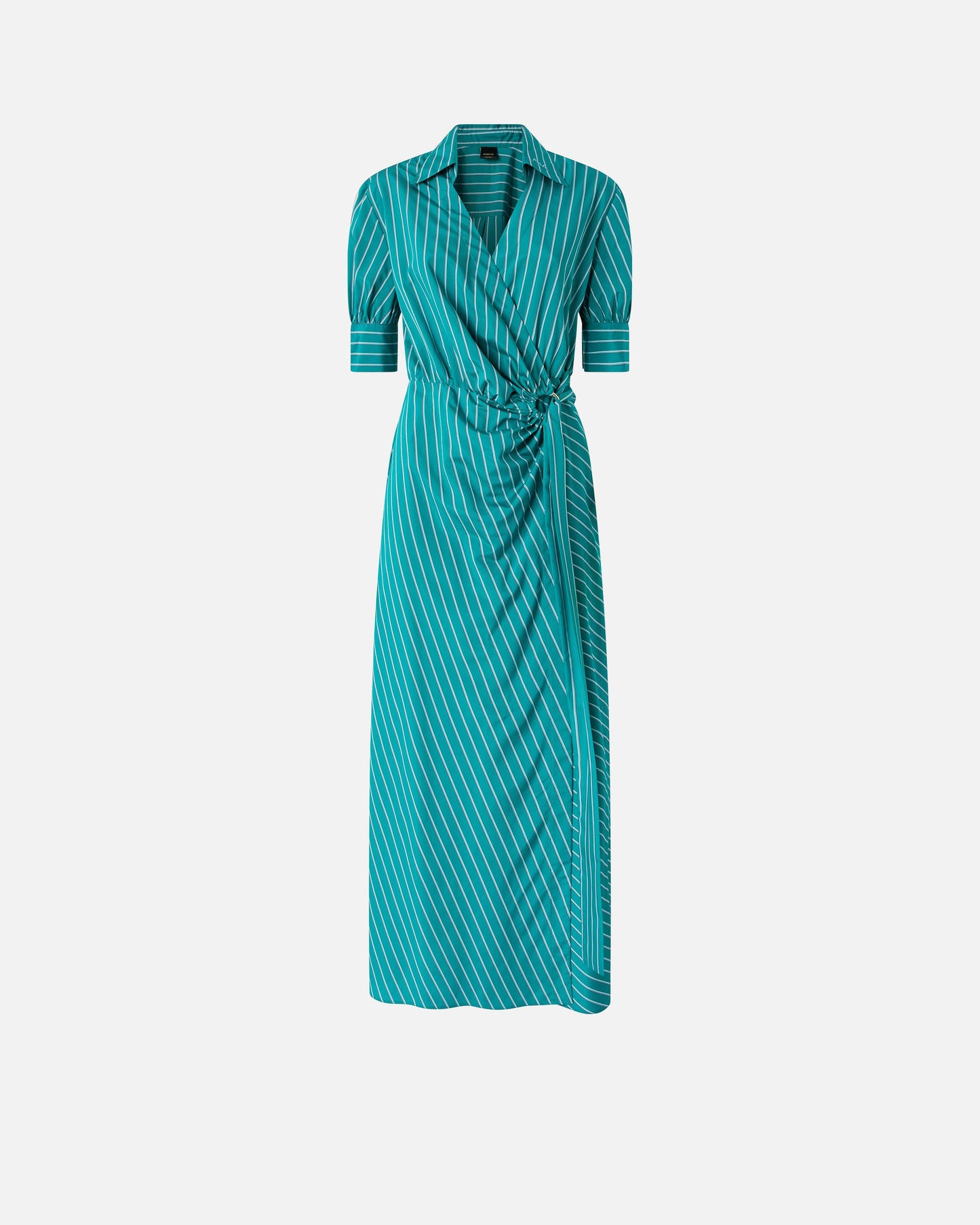 Long wrap dress with striped pattern
