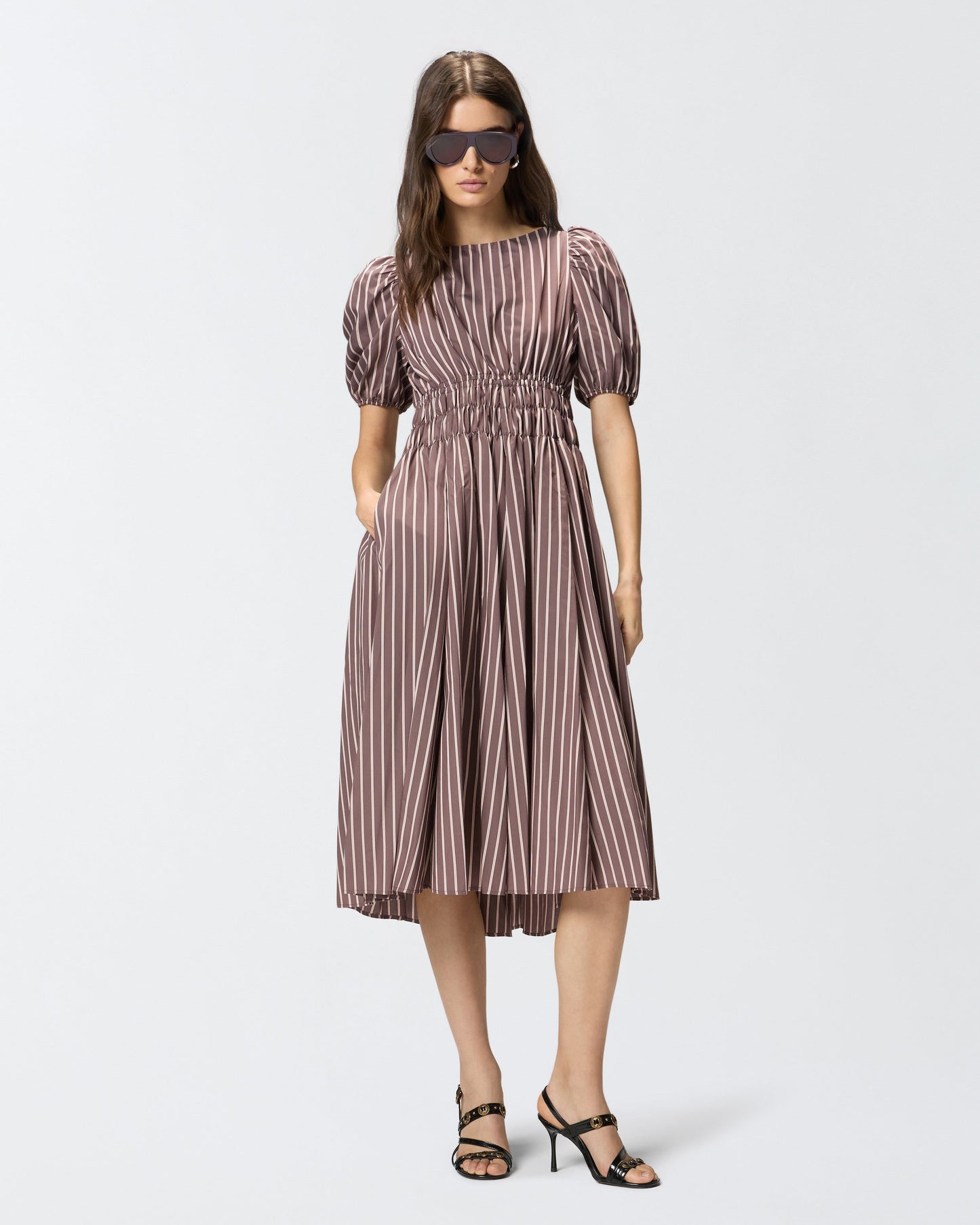 Striped midi dress with open back