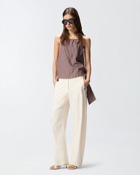 Striped top with thin shoulder straps and bows