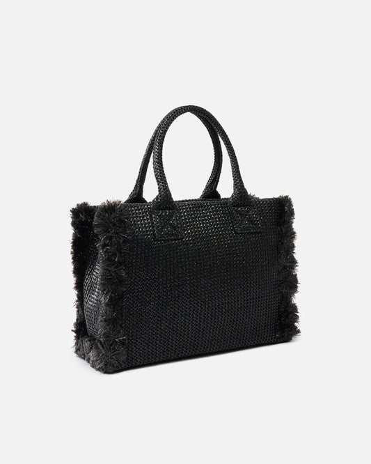 Medium Beach shopping tote in raffia with logo and tassels