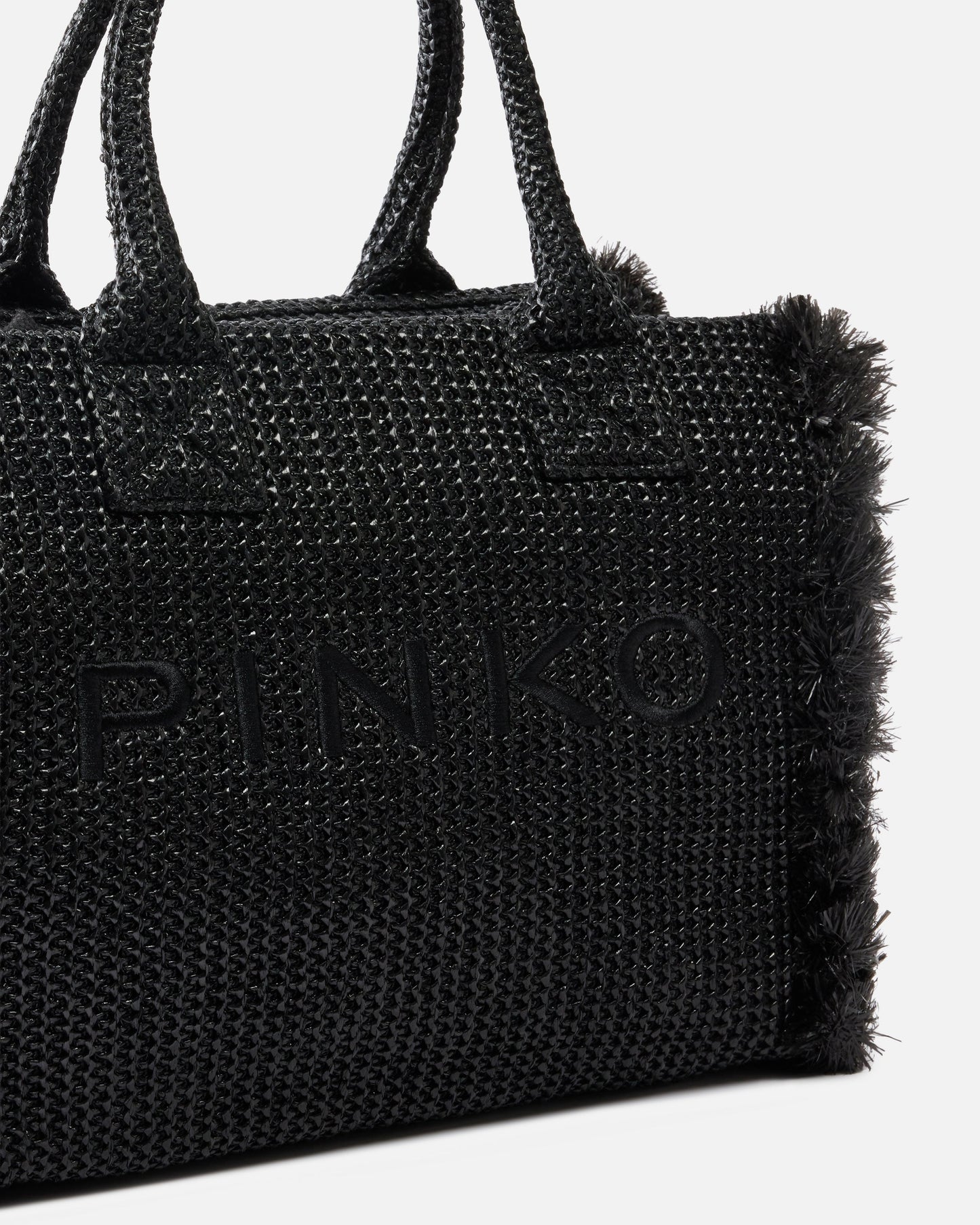 Medium Beach shopping tote in raffia with logo and tassels