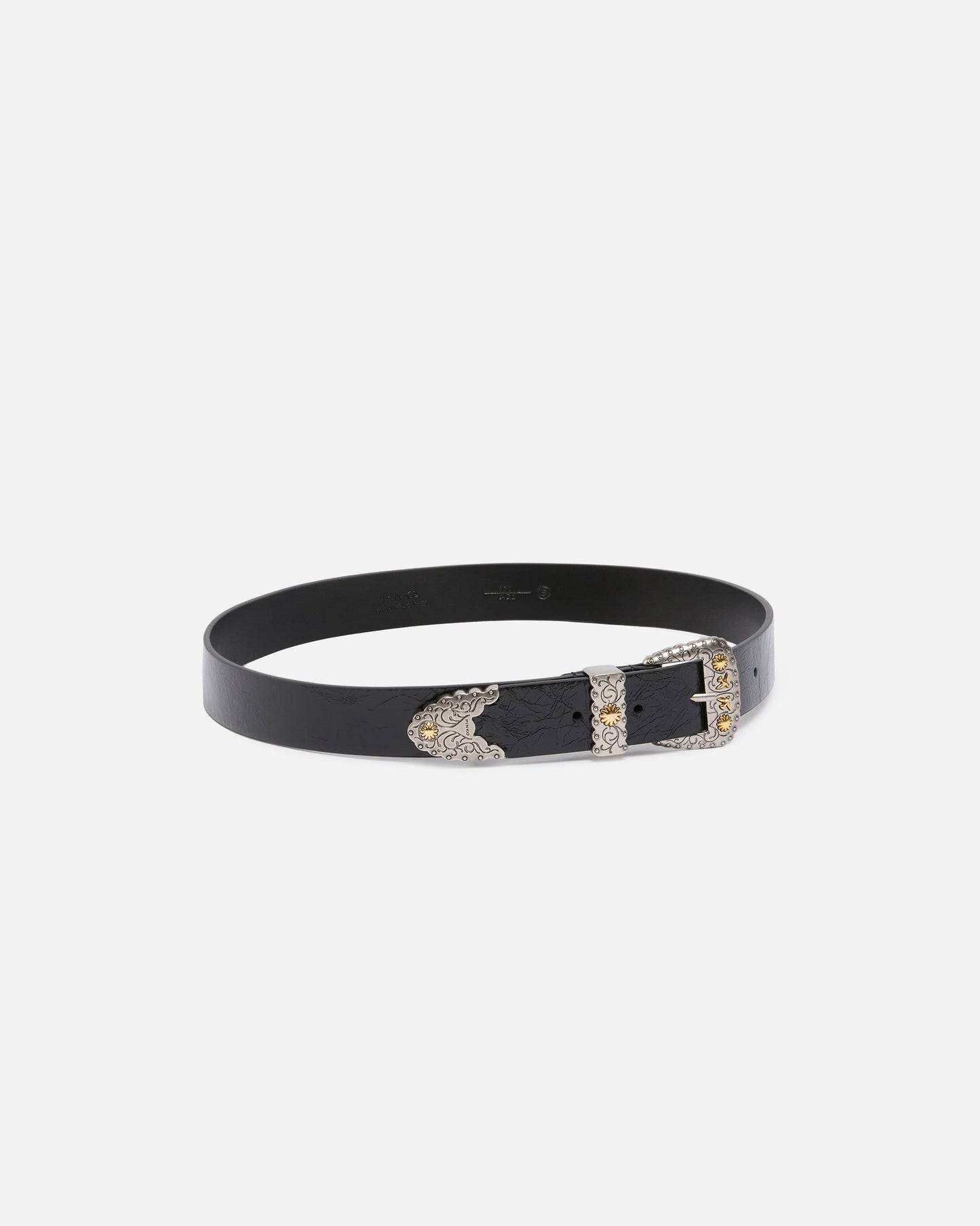 Shiny leather belt with metallic finishes, 3 cm