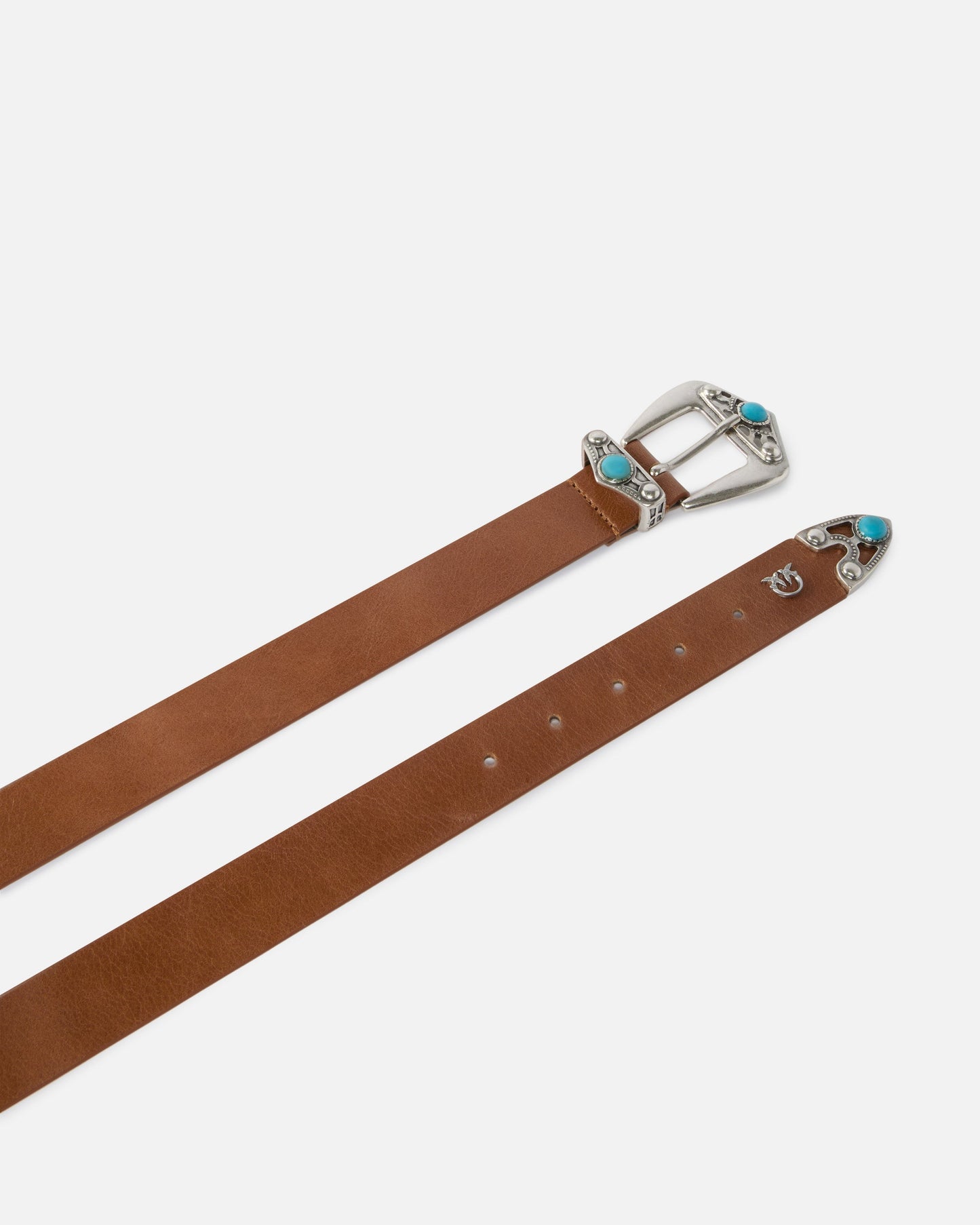Leather belt with turquoise stones, 3 cm