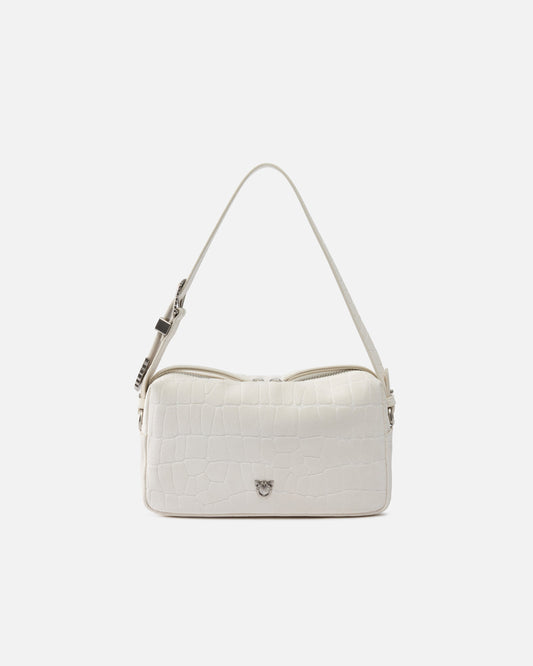 Medium crossbody bowler bag in crocodile-print leather