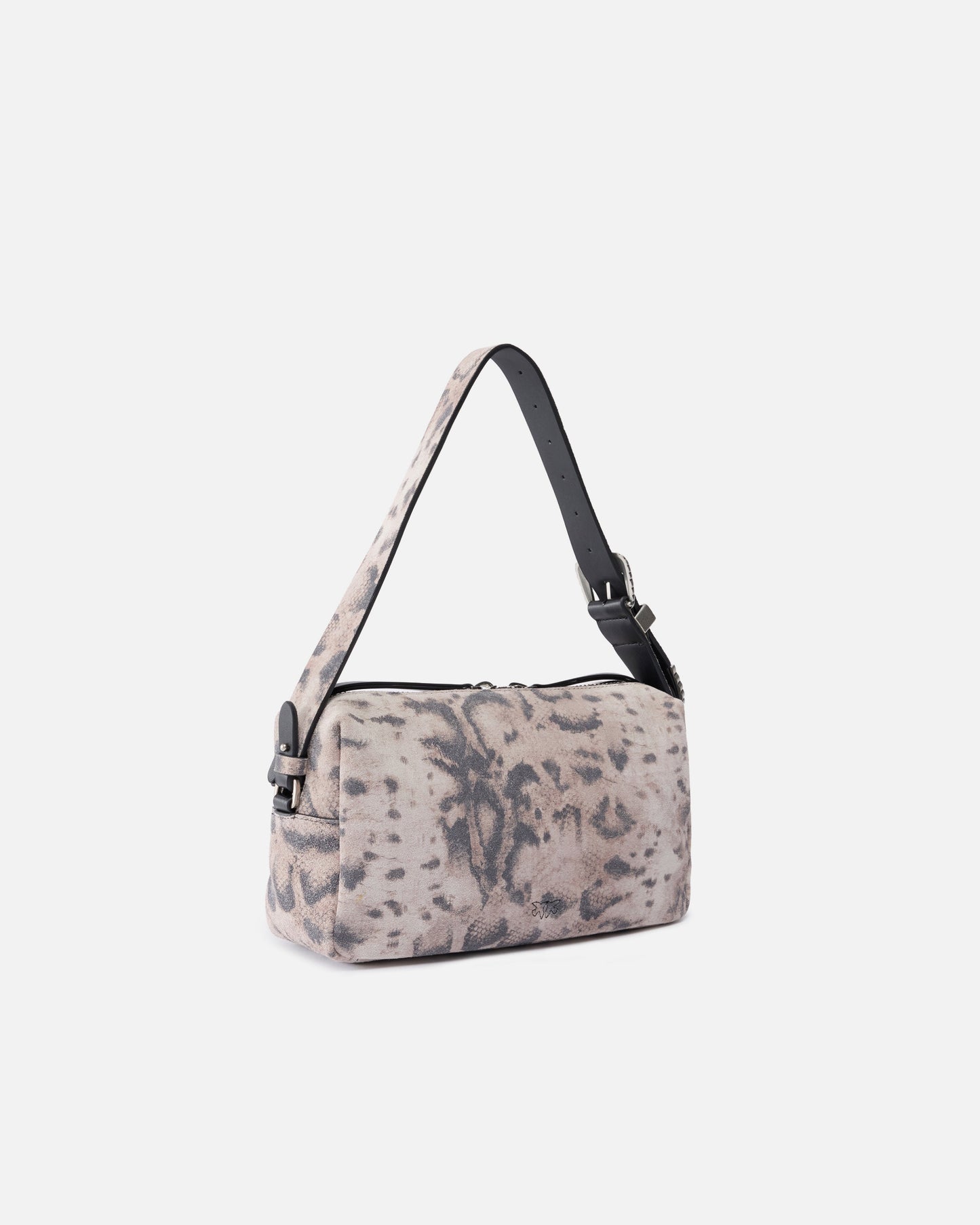 Medium crossbody bowler bag in suede with python print