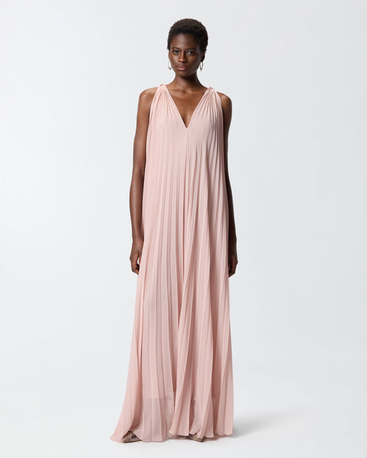 Long pleated dress with slit