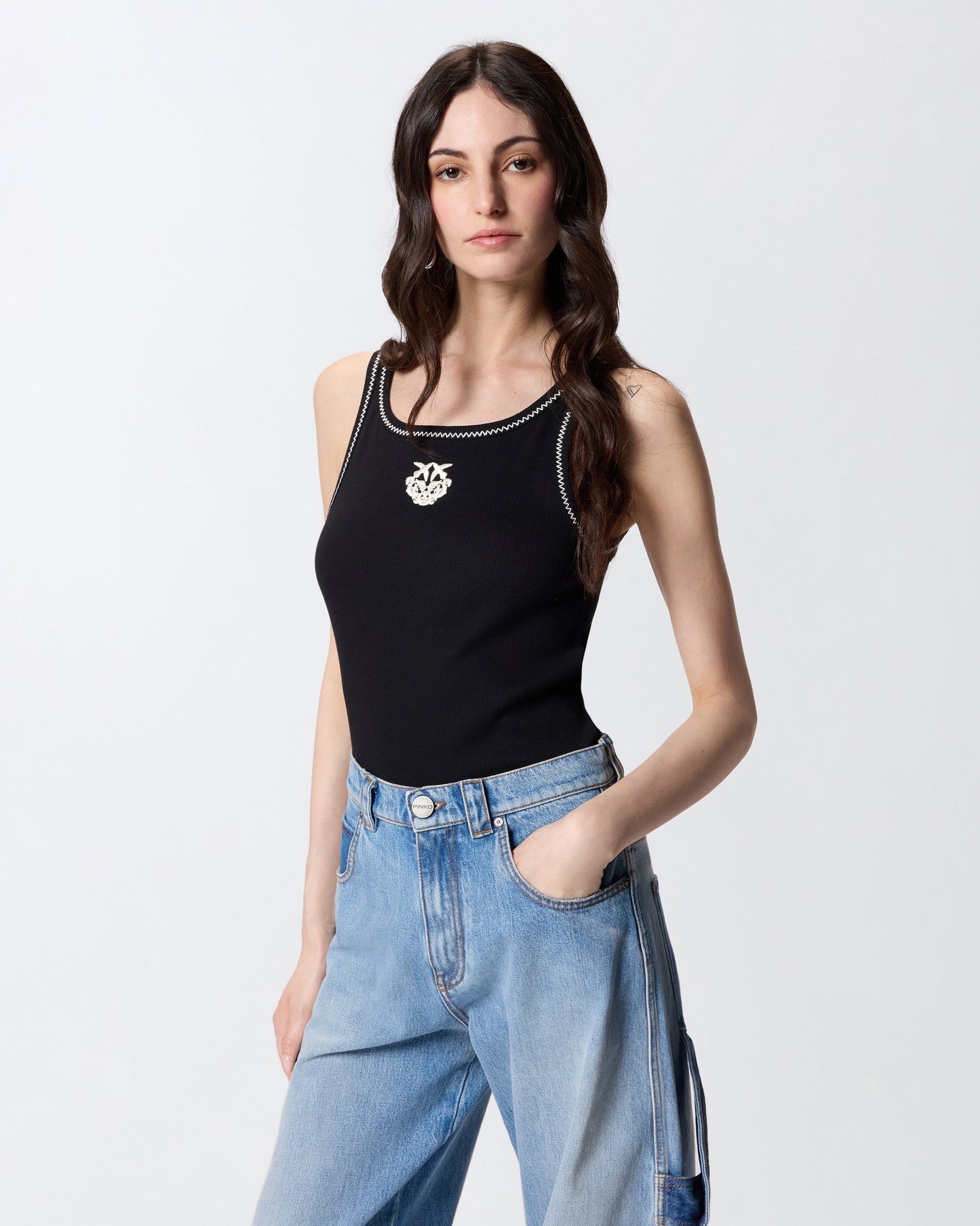 Ribbed vest top with Love Birds embroidery