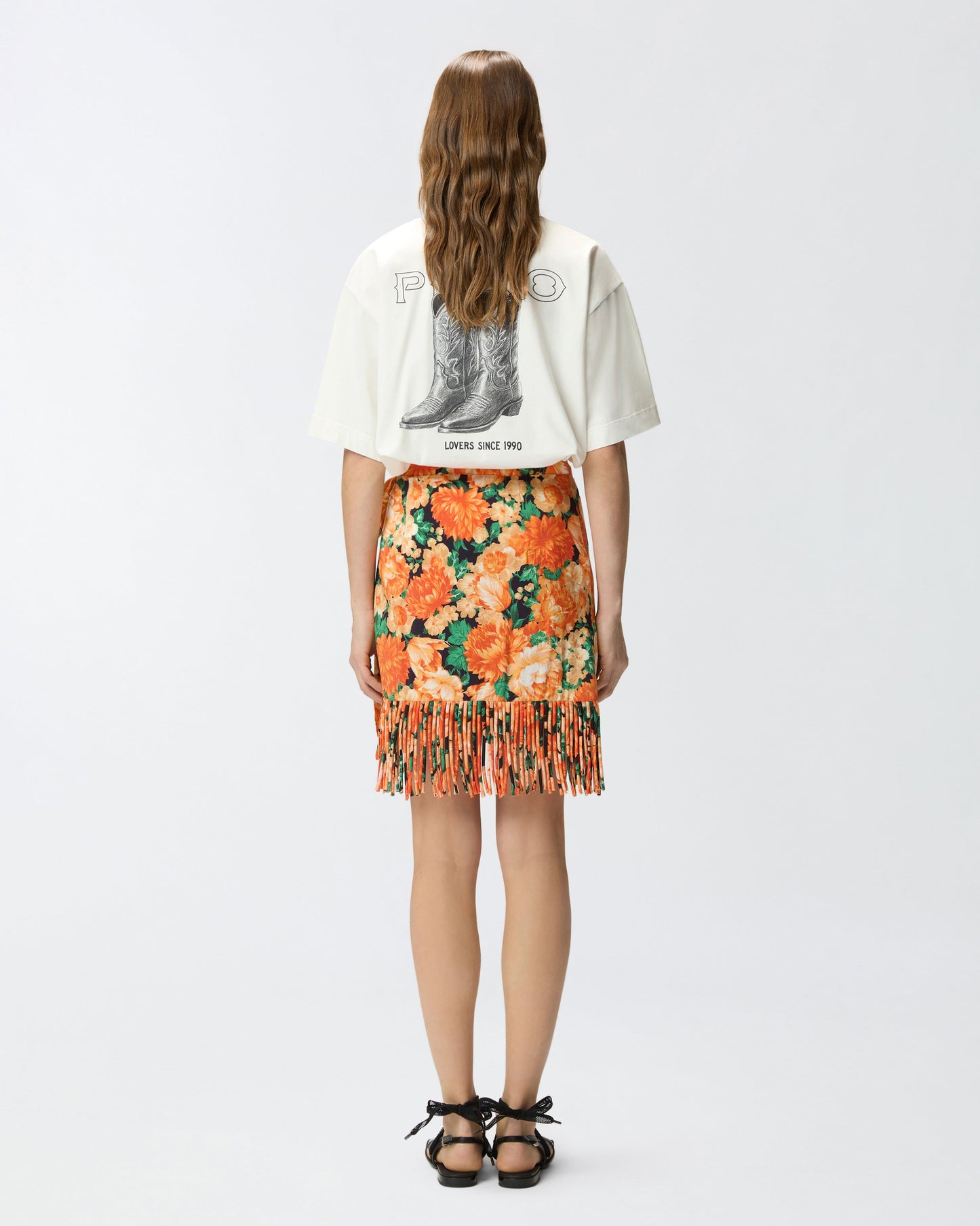 Short skirt with fringing and Botanic Garden print