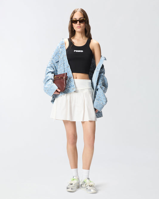 Short skirt with gathering and drawstring