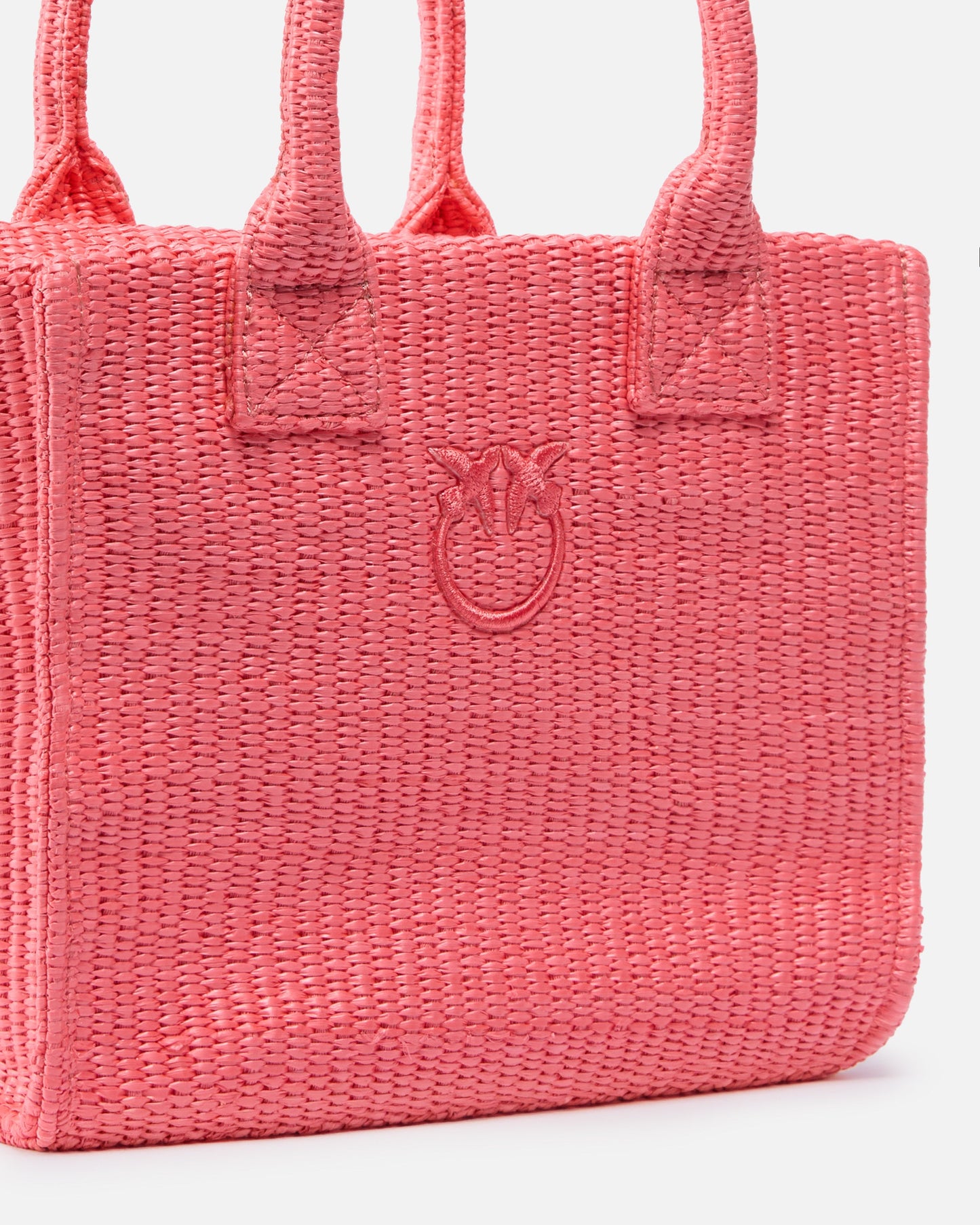 Beach small shopping tote in raffia with Love Birds logo