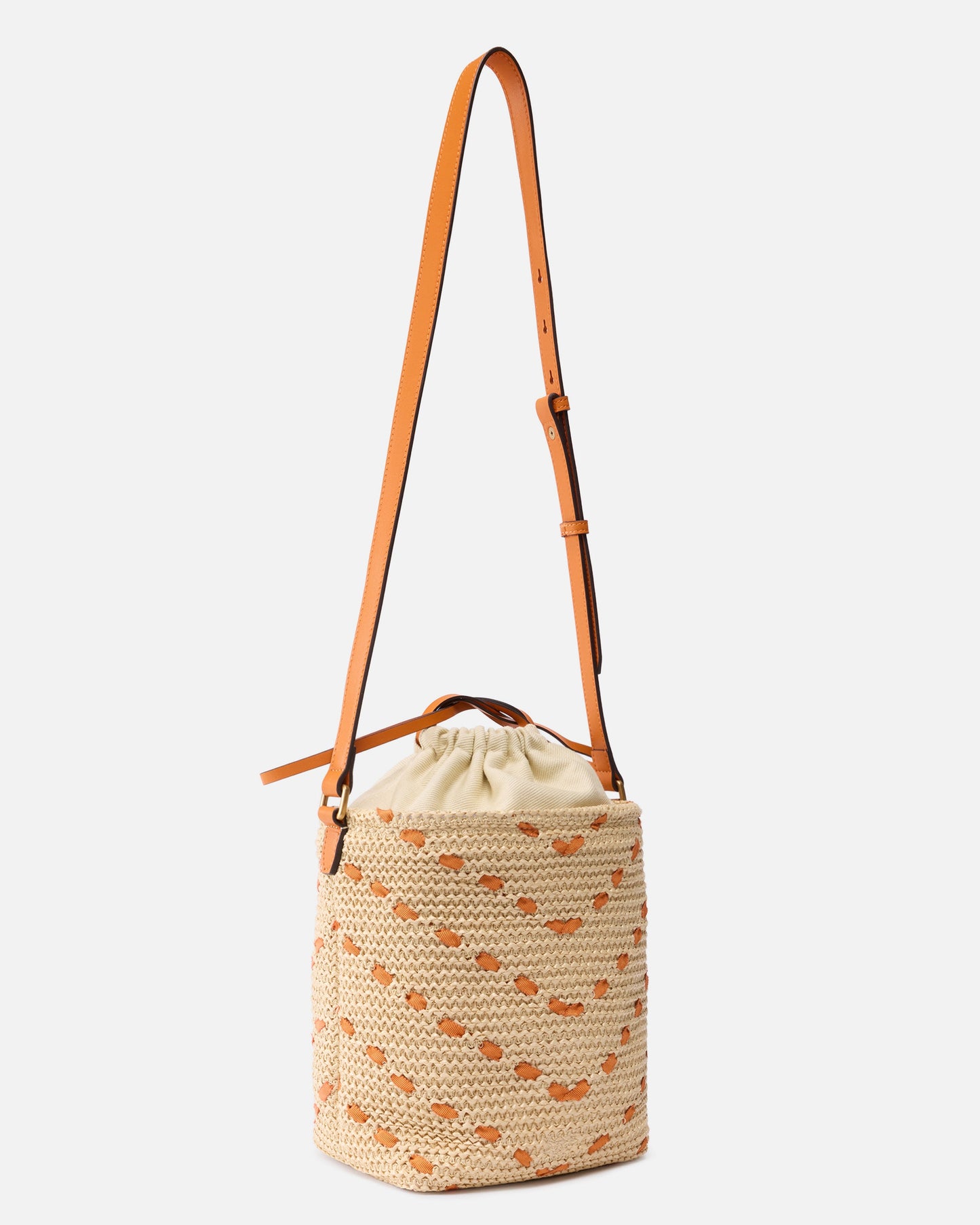 Bucket Mini crossbody bag in raffia with chevron motif