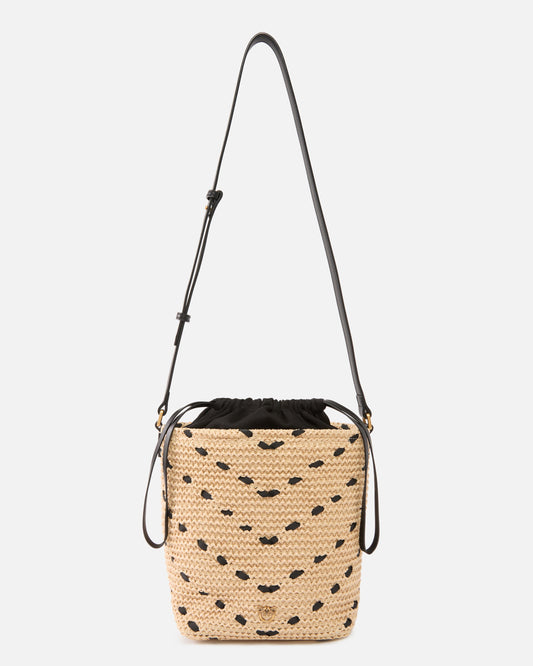Bucket Mini crossbody bag in raffia with chevron motif