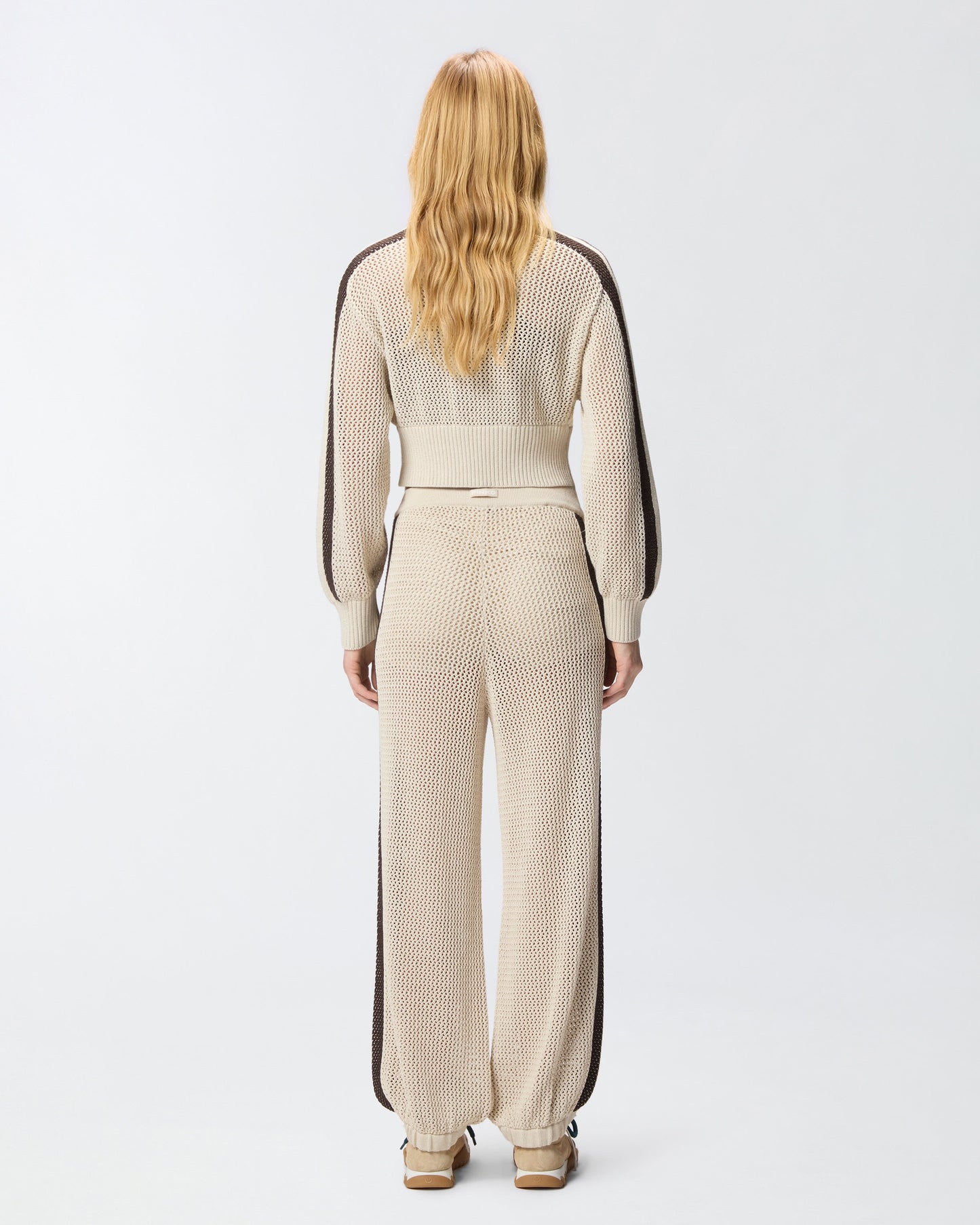 Openwork trousers with contrasting bands