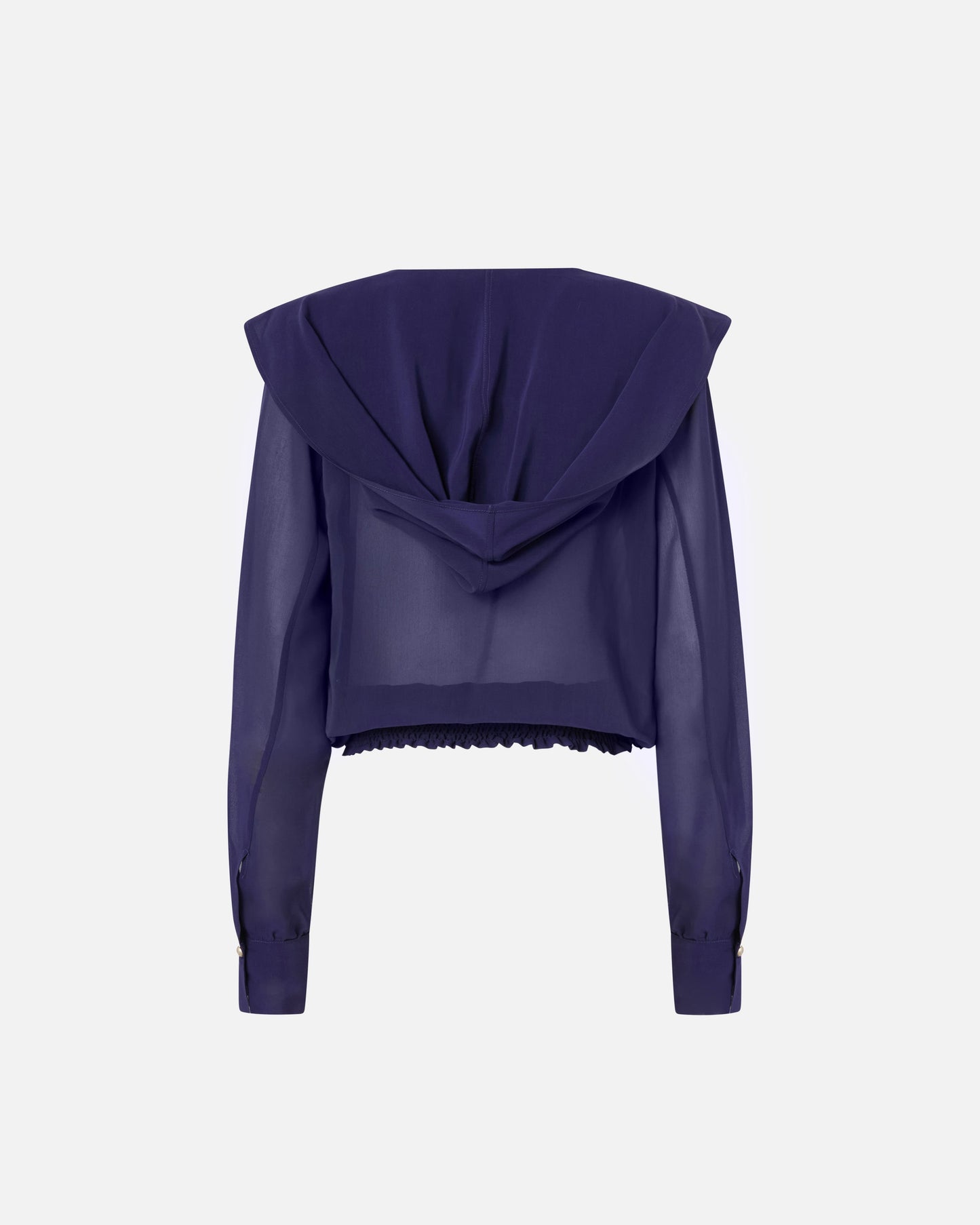 Cropped blouse with hood and sheer details