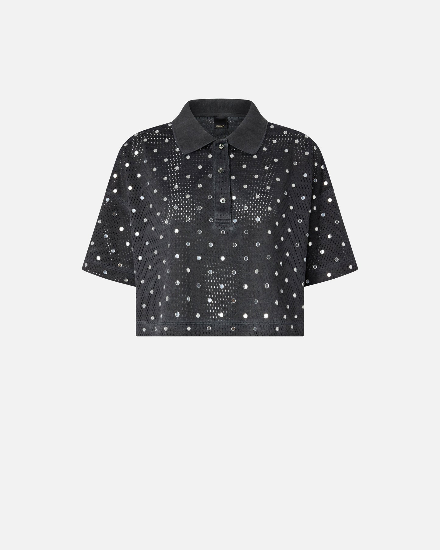 Cropped mesh polo shirt with mirror detail