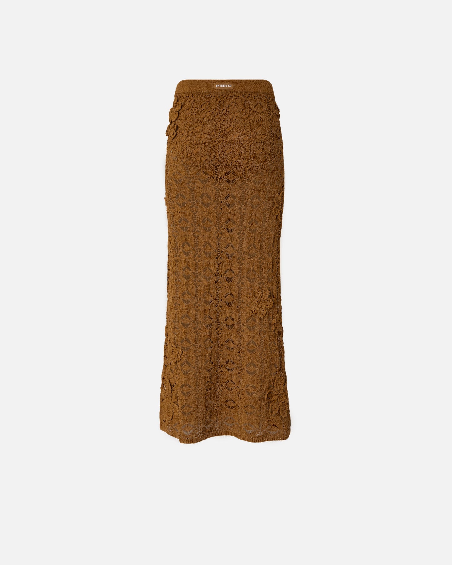 Crochet-effect midi skirt with appliqué flowers
