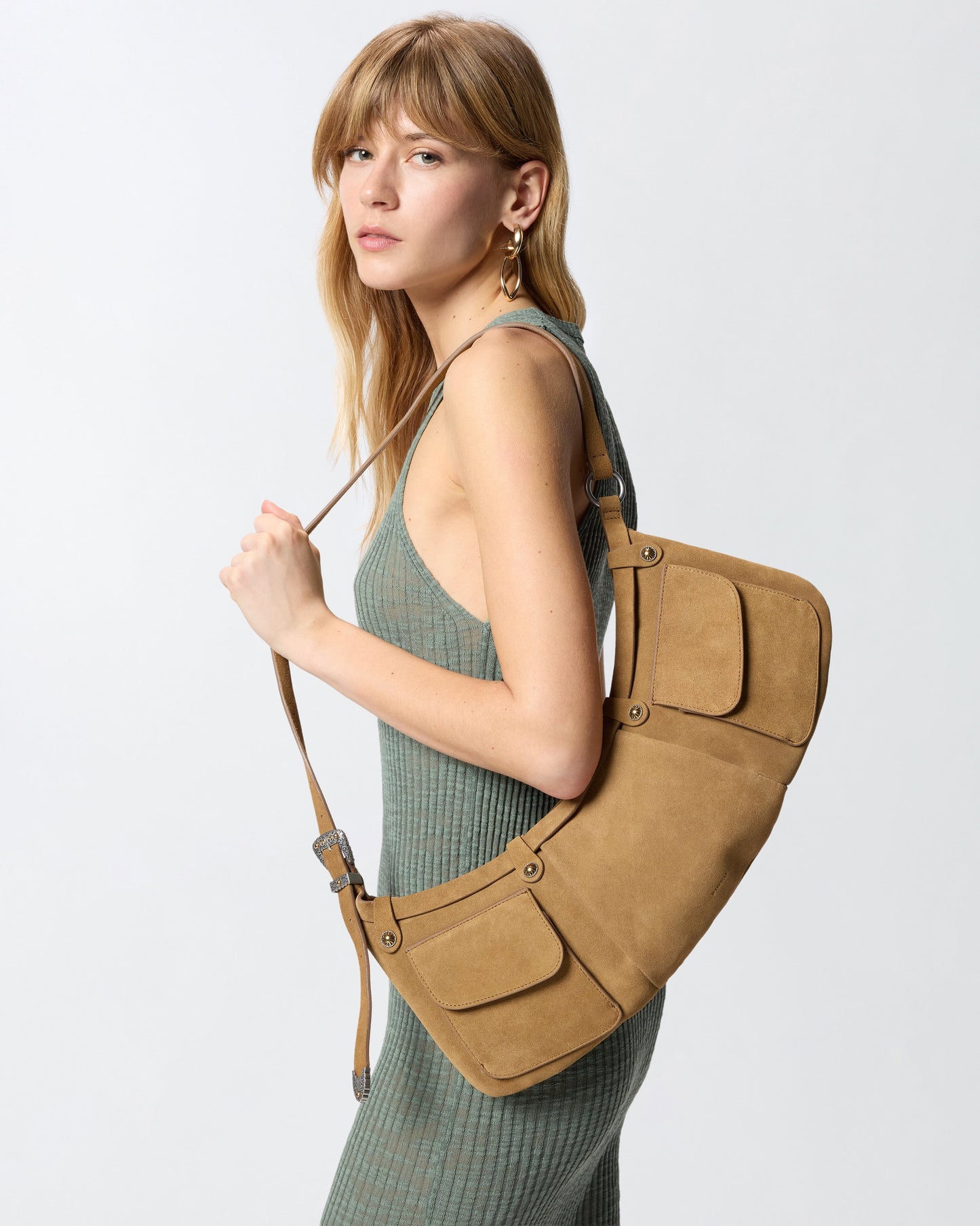 Pocket Body Bag large shoulder bag in suede with pockets