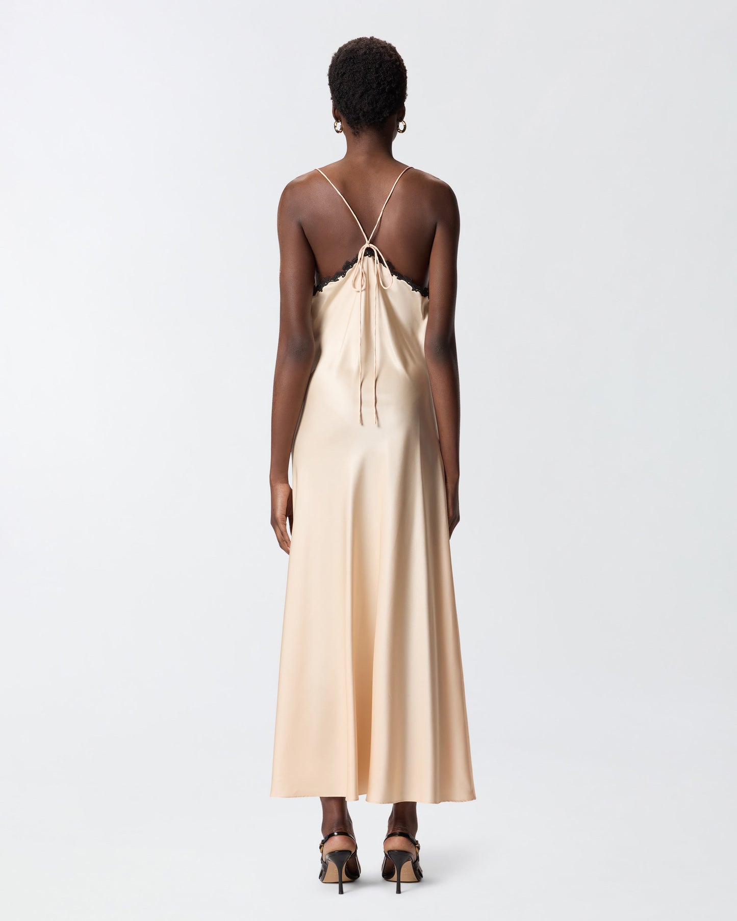 Long dress with lace inserts