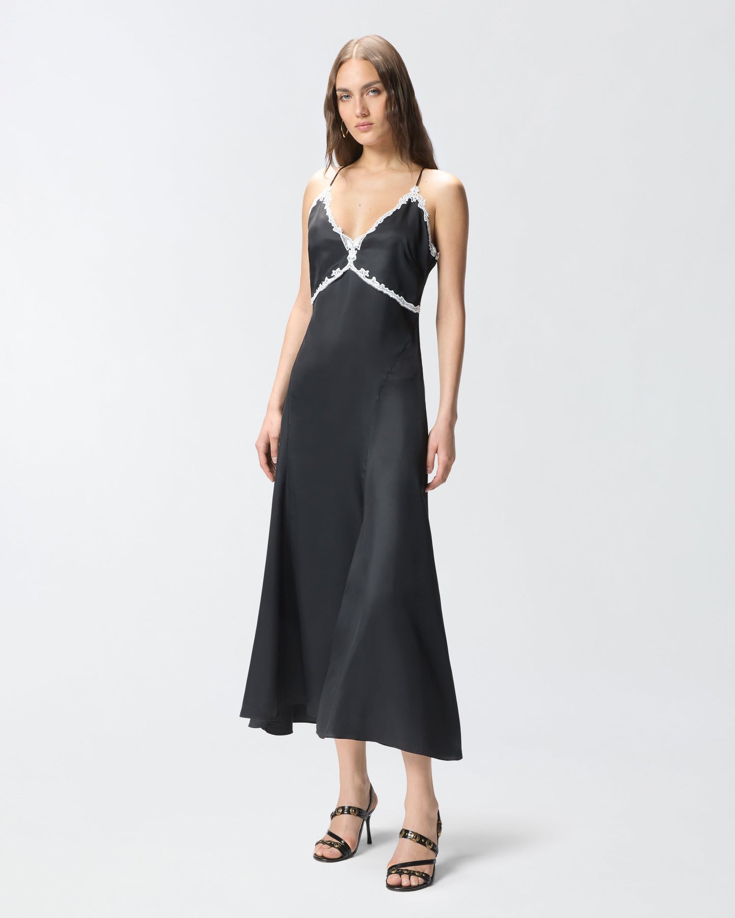 Long dress with lace inserts