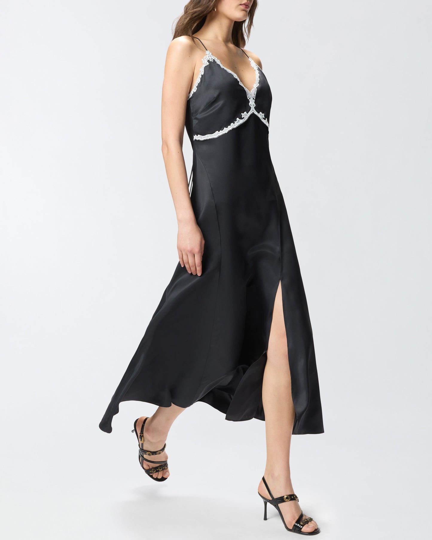 Long dress with lace inserts