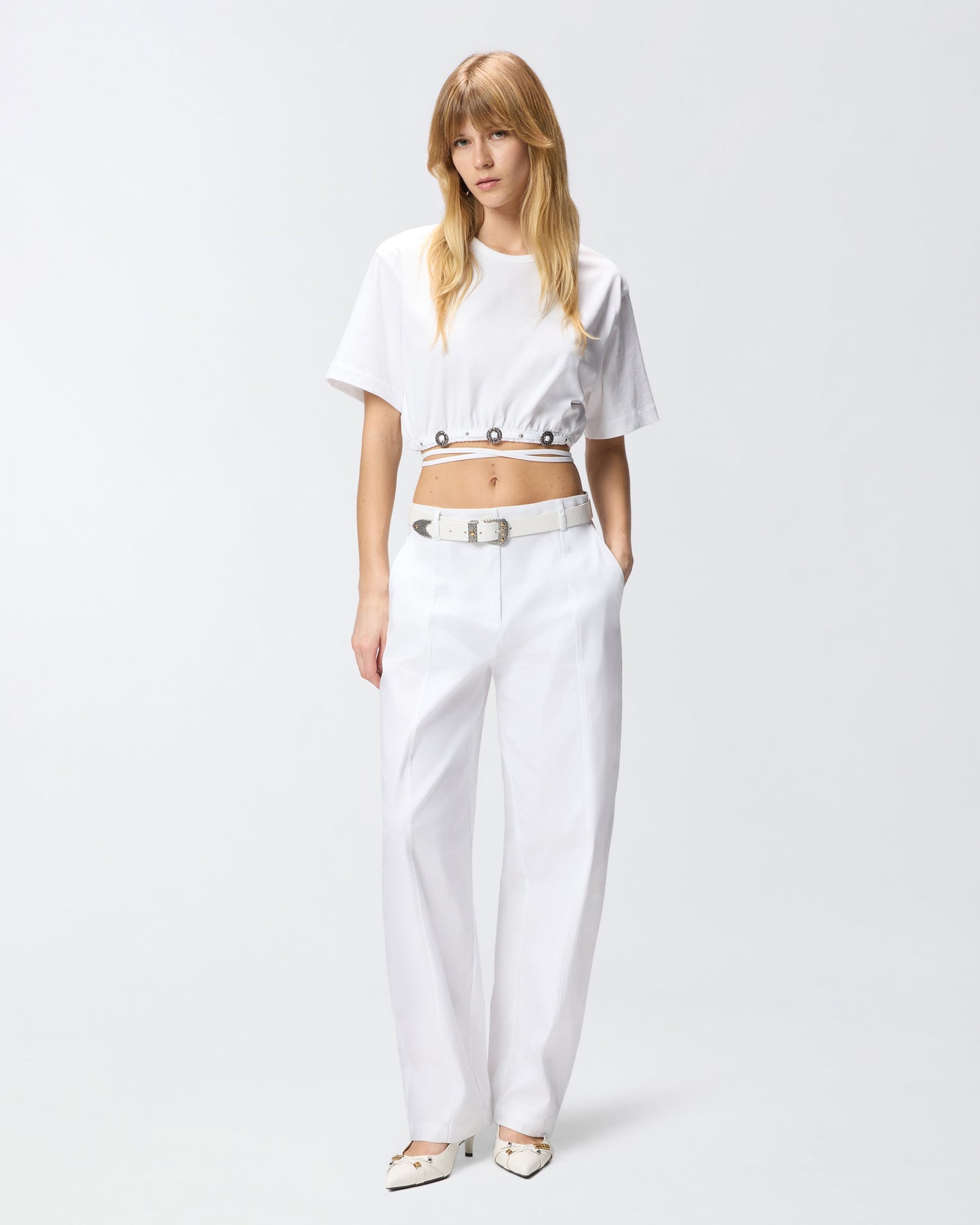 Cropped T-shirt with lace and Texan details