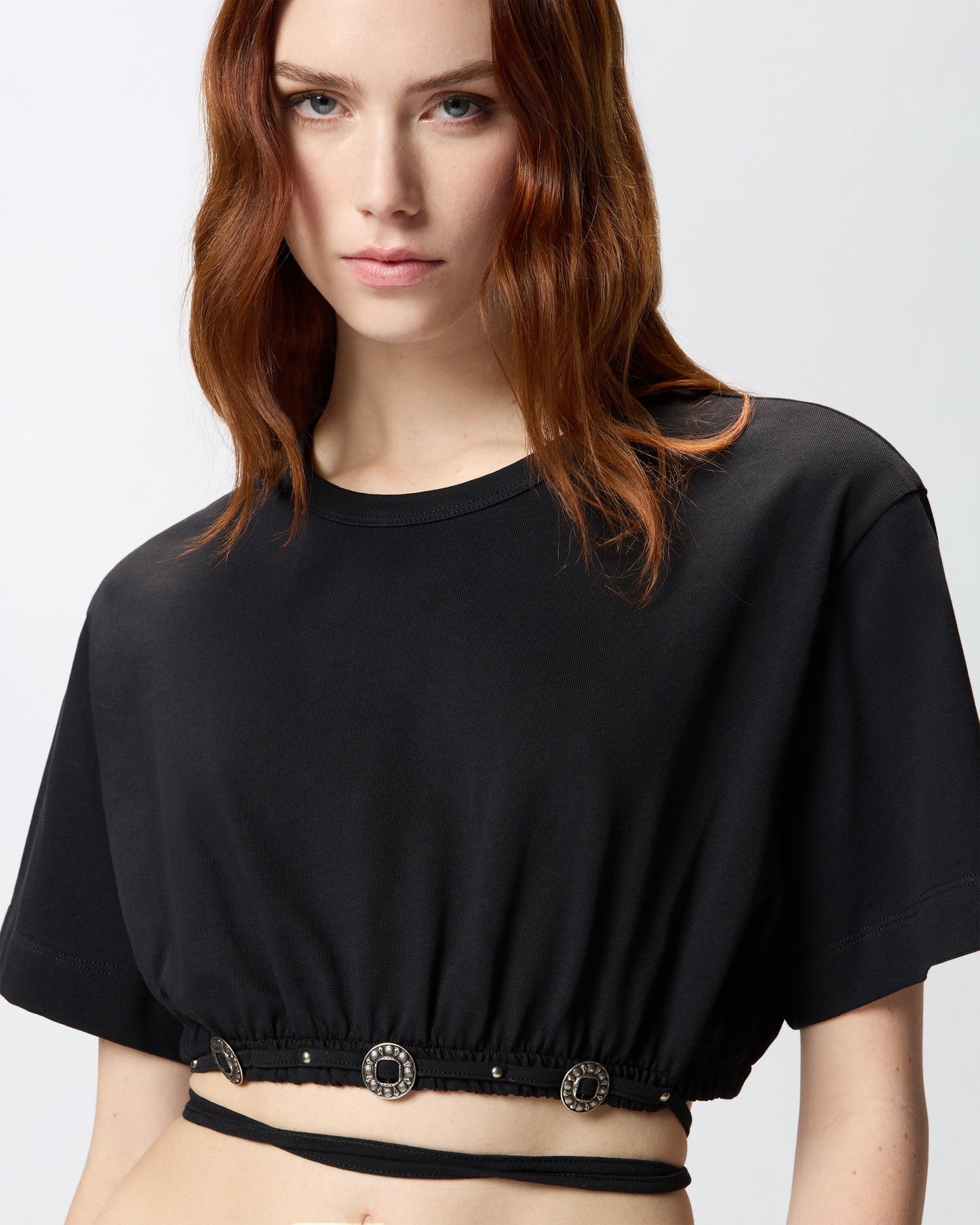 Cropped T-shirt with lace and Texan details