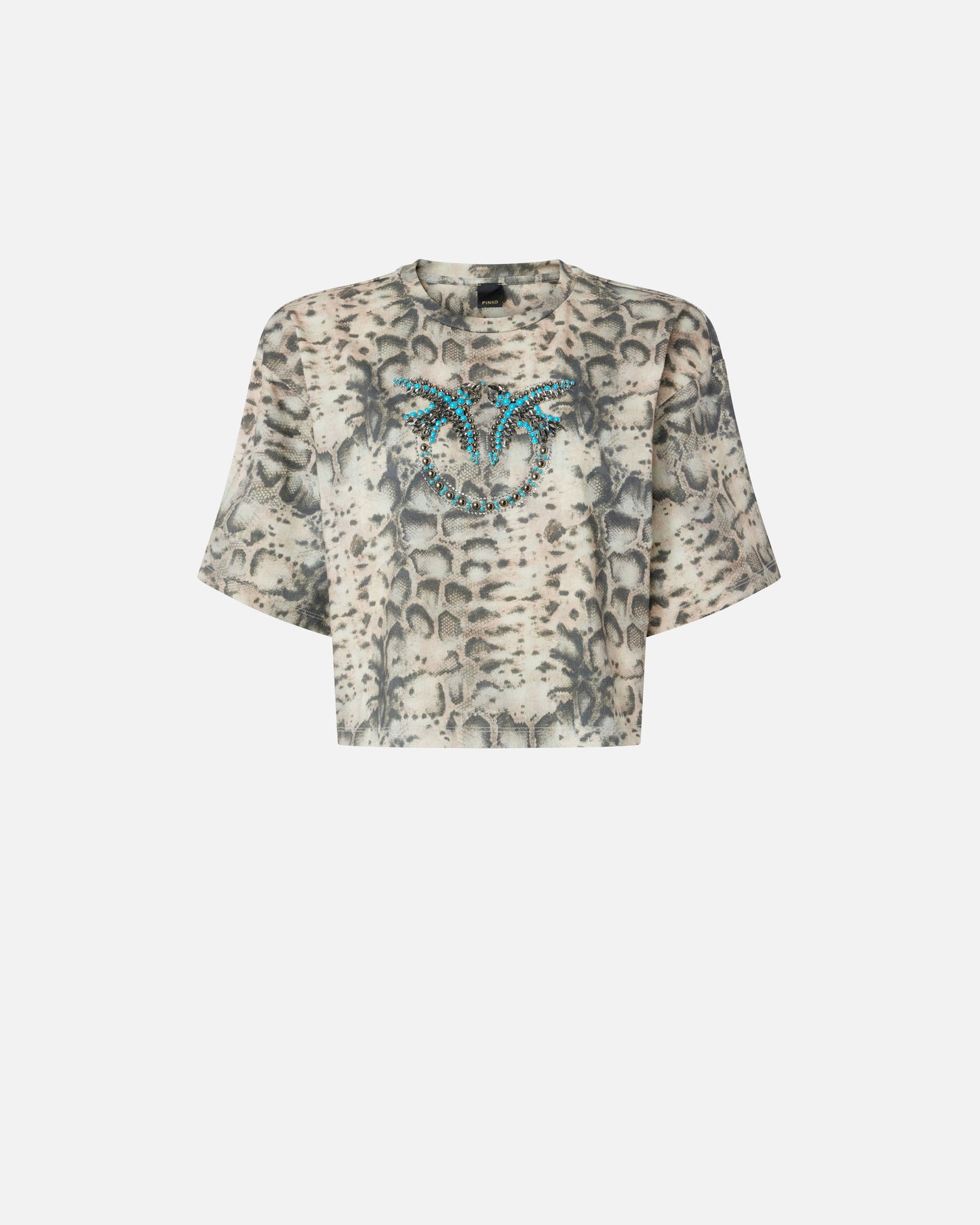 Cropped T-shirt with snake print and Love Birds