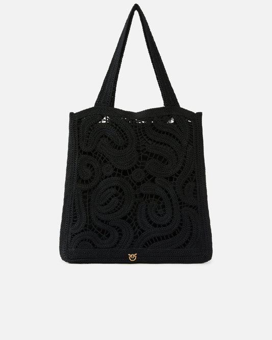 Medium shopper bag in geometric crocheted fabric