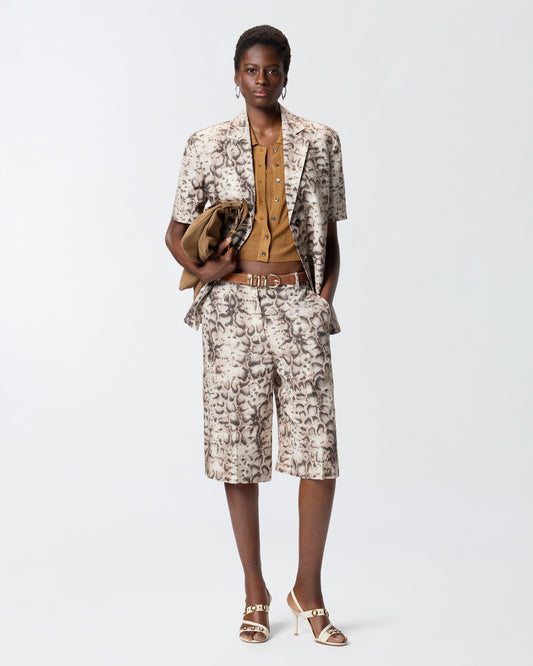 Cropped, short-sleeved cardigan with collar